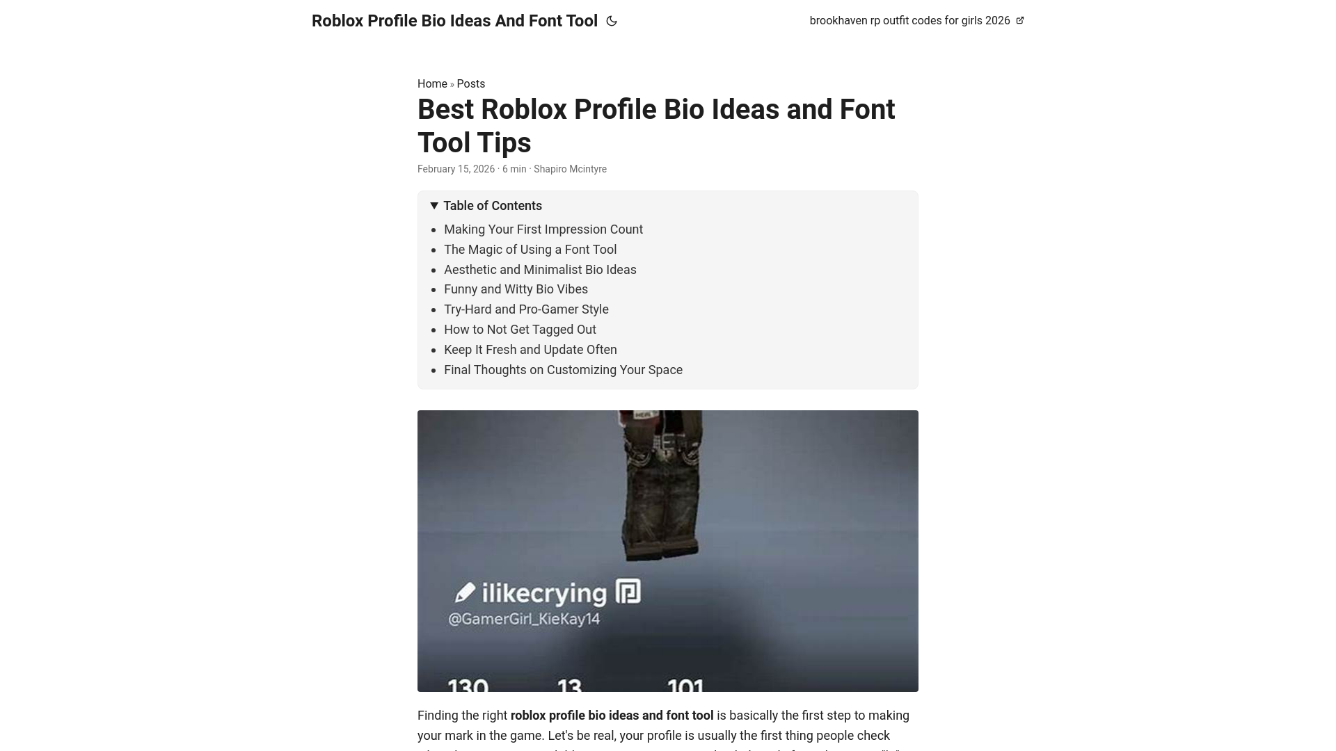 website screenshot of https://roblox-profile-bio-ideas-and-font-tool.pages.dev/