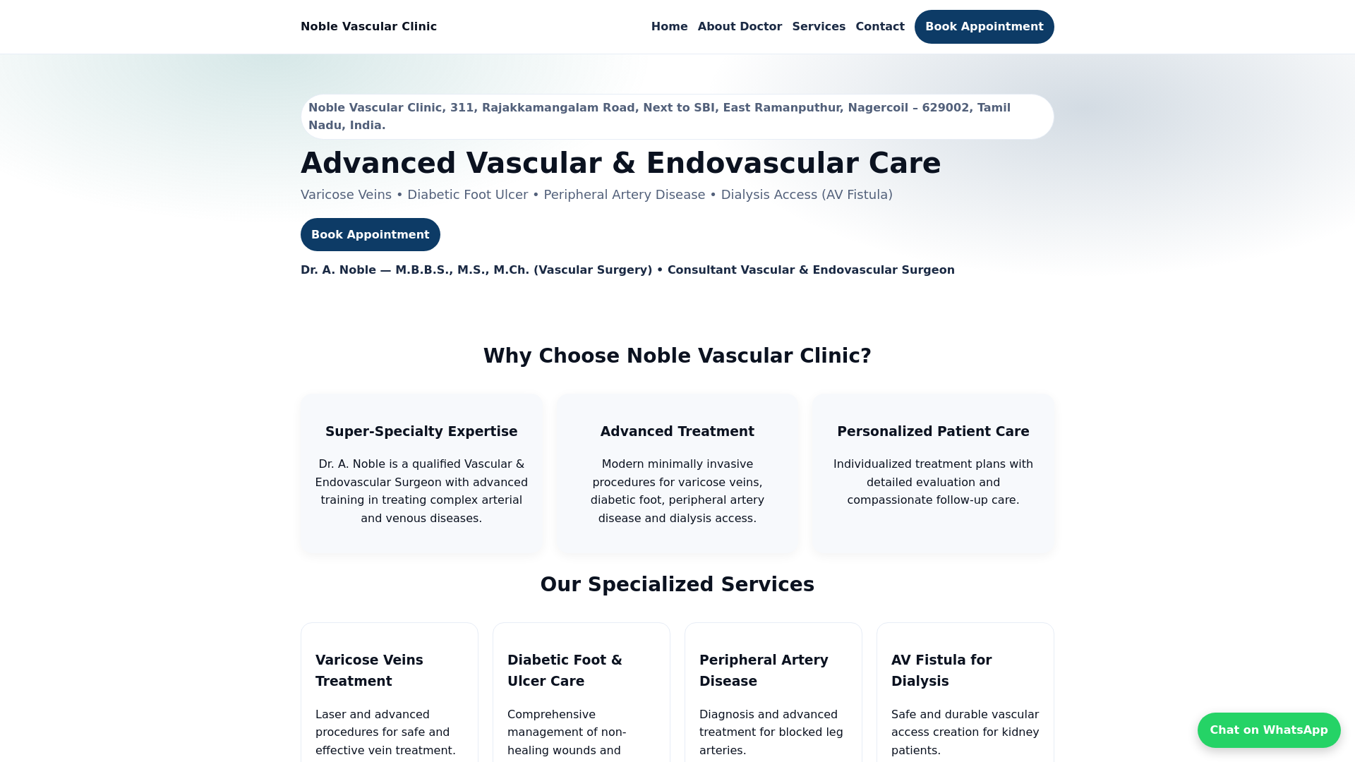 website screenshot of https://noblevascularclinic.pages.dev/