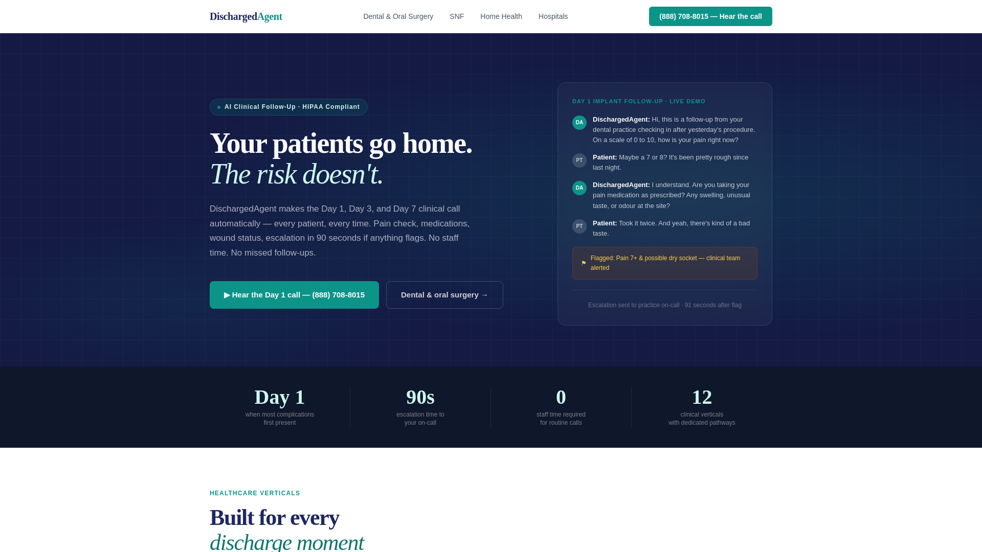 website screenshot of https://dischargedagent.com