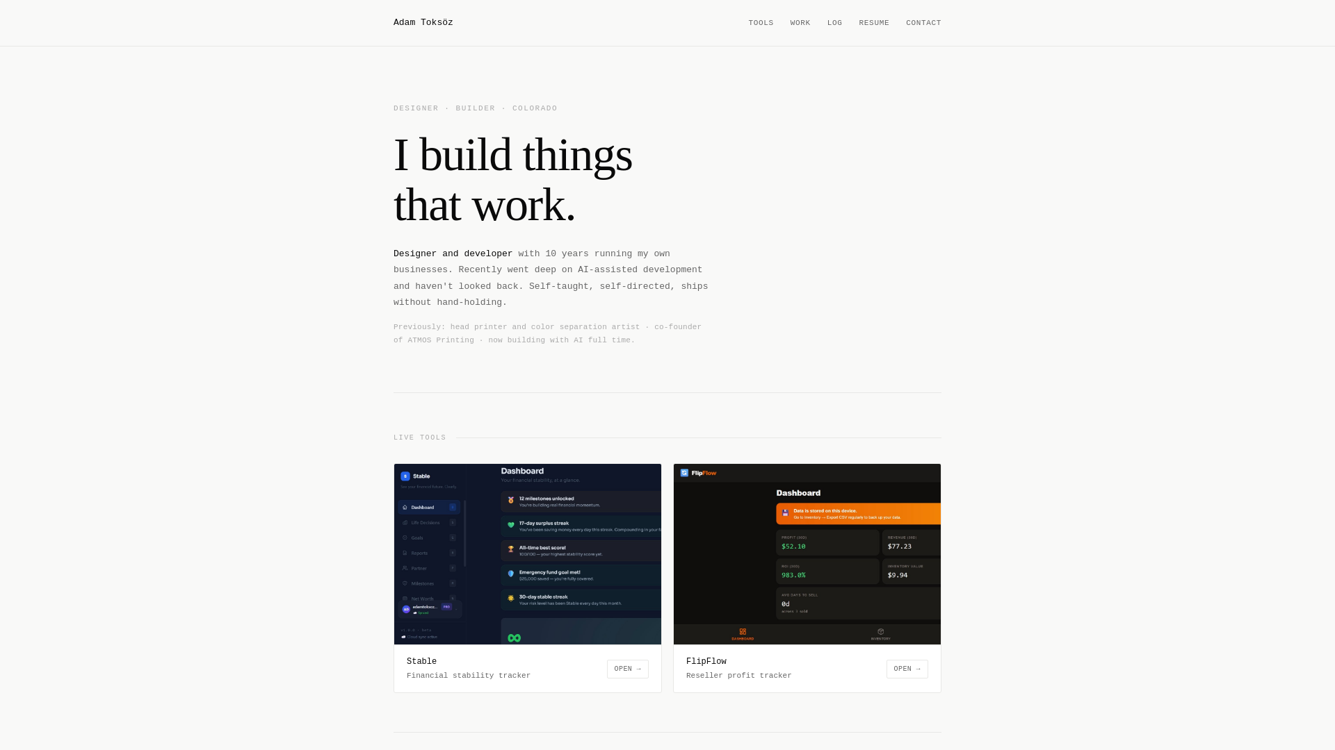 website screenshot of https://dev-adamtoksoz.pages.dev/