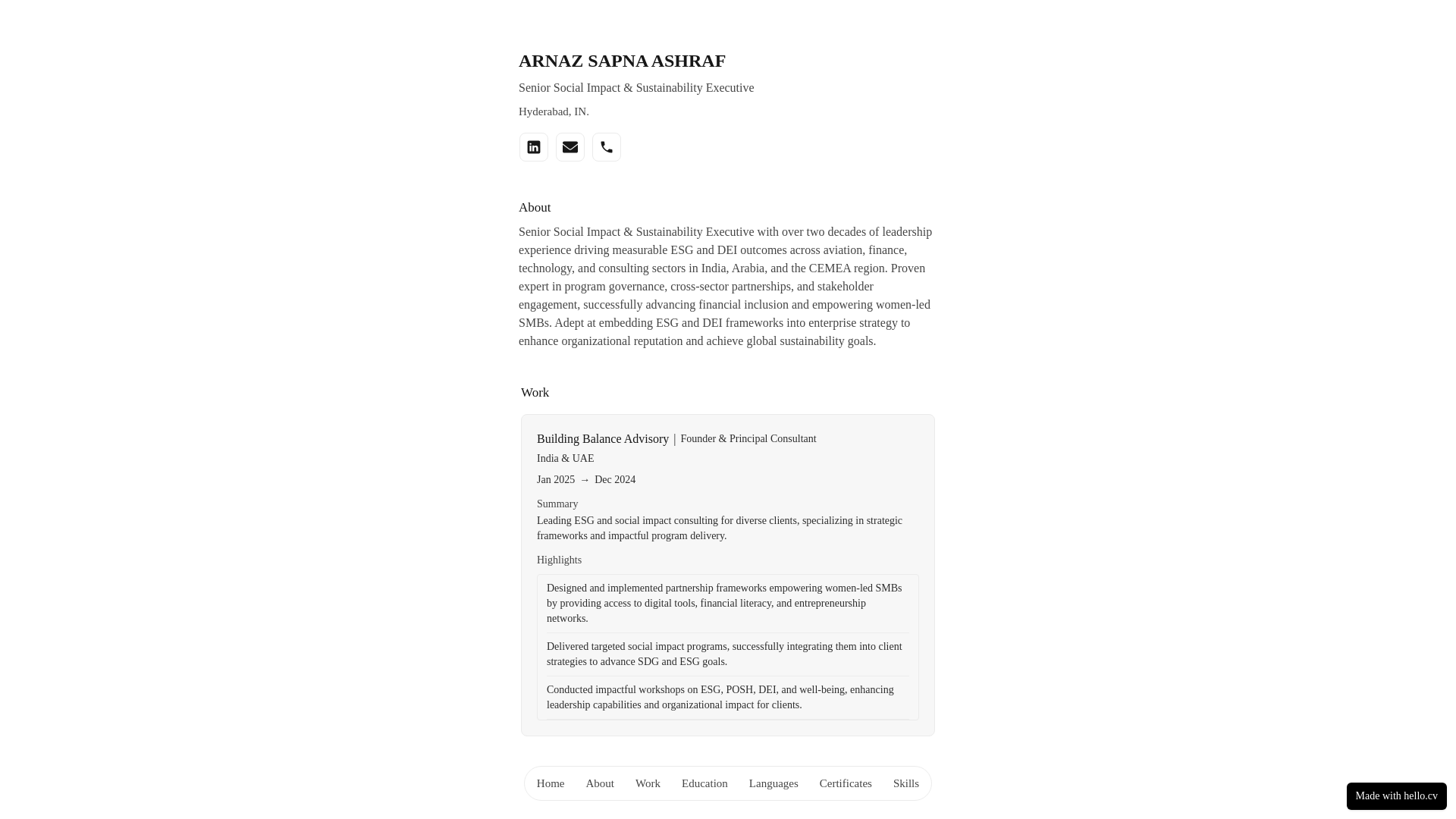 website screenshot of https://arnazashraf.cv/