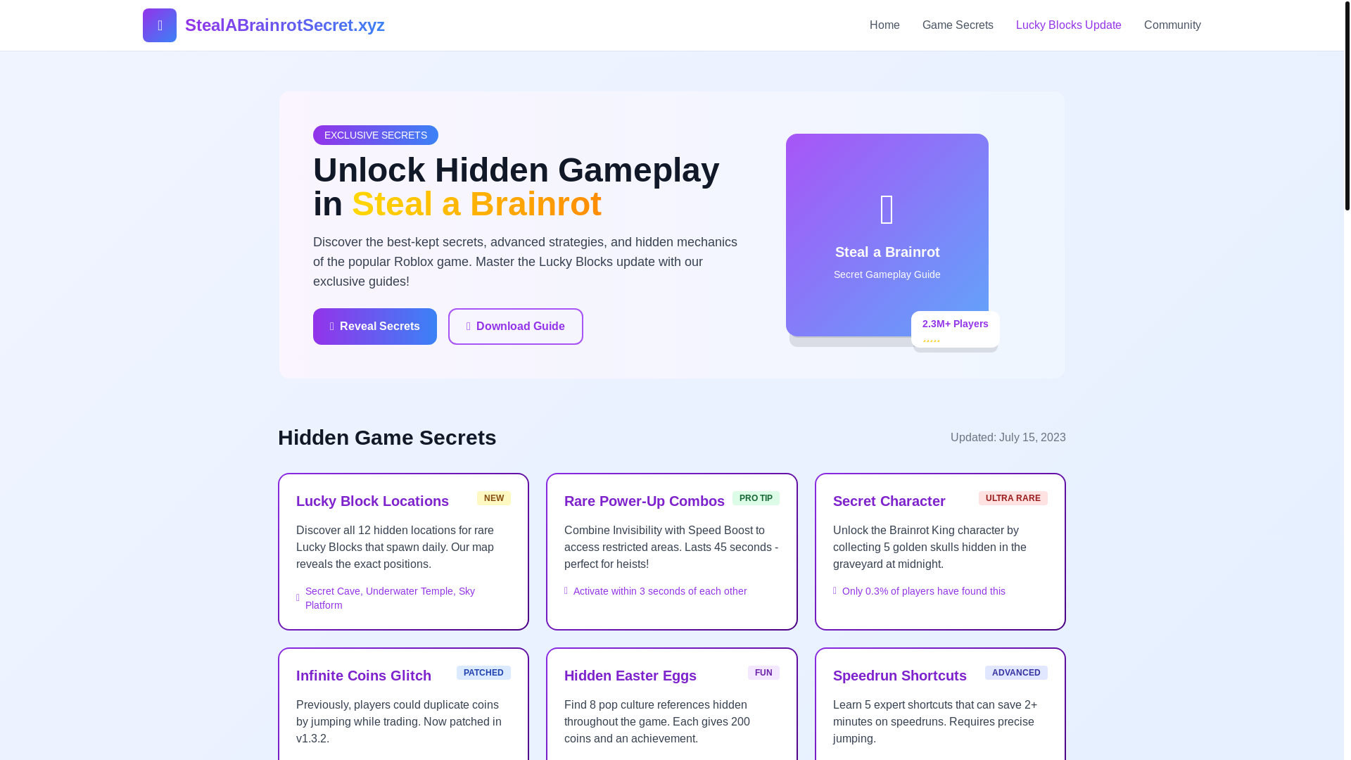 website screenshot of https://stealabrainrotsecret.xyz/