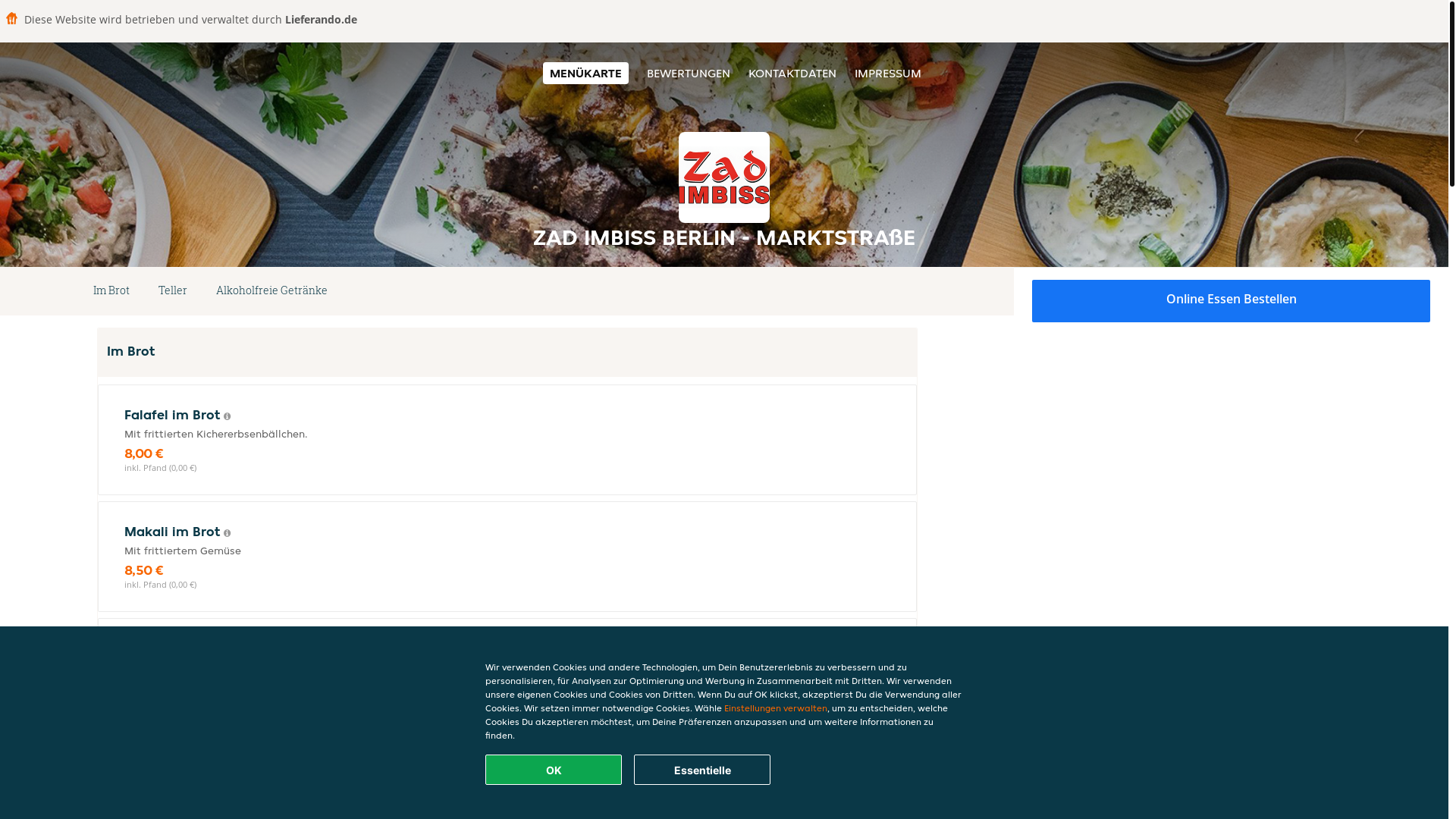 website screenshot of https://zadimbiss-berlin.de/