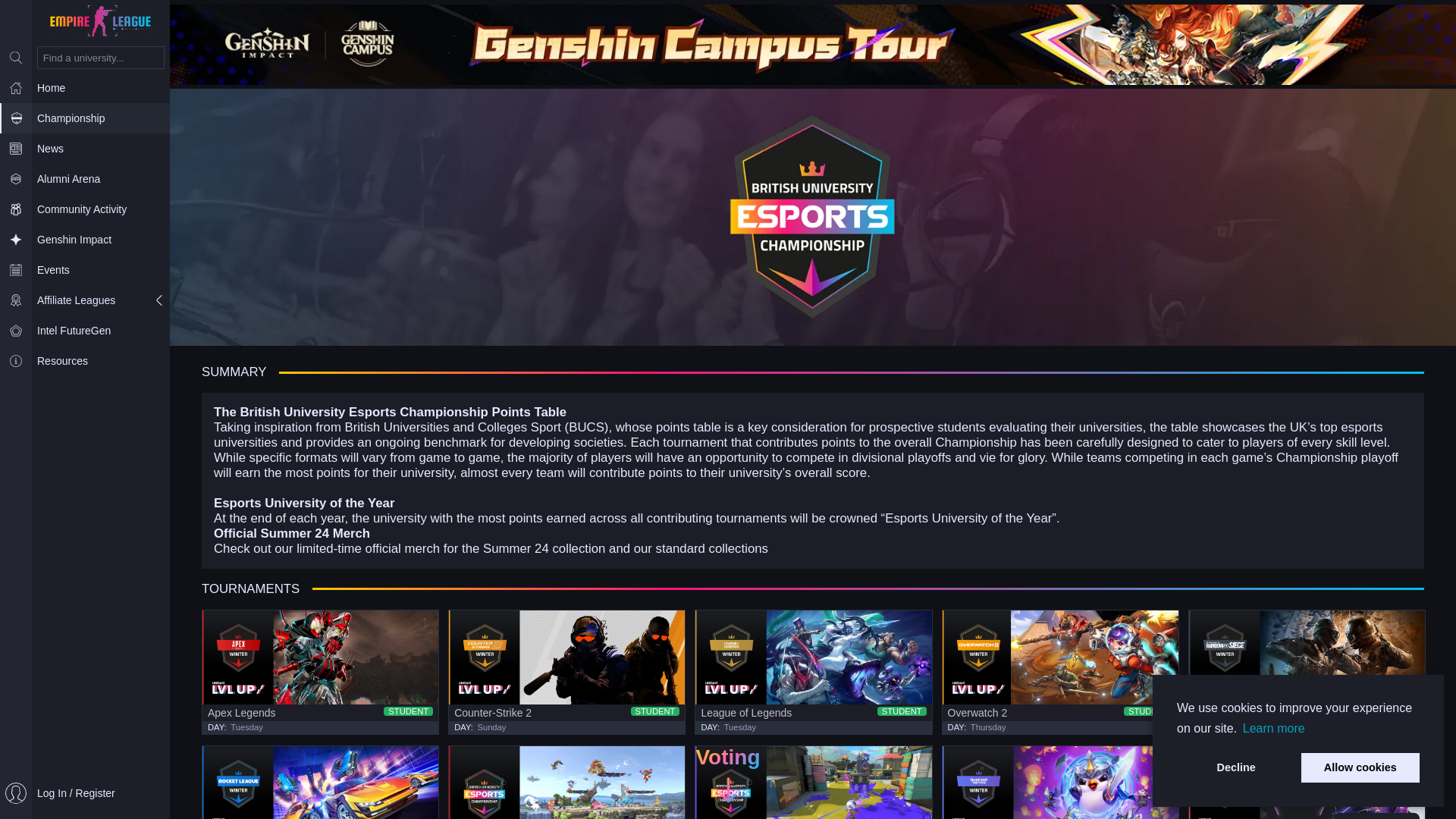 website screenshot of https://clan.empire-league.cc/expo/tournaments/