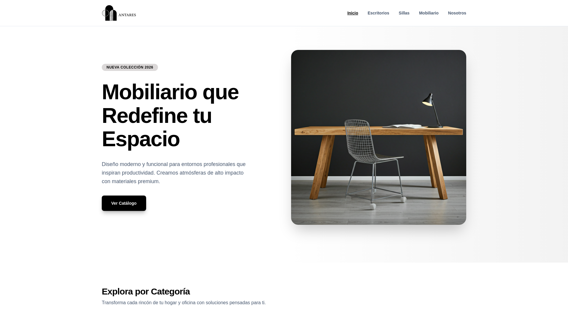 website screenshot of https://antaresmobiliario.com/