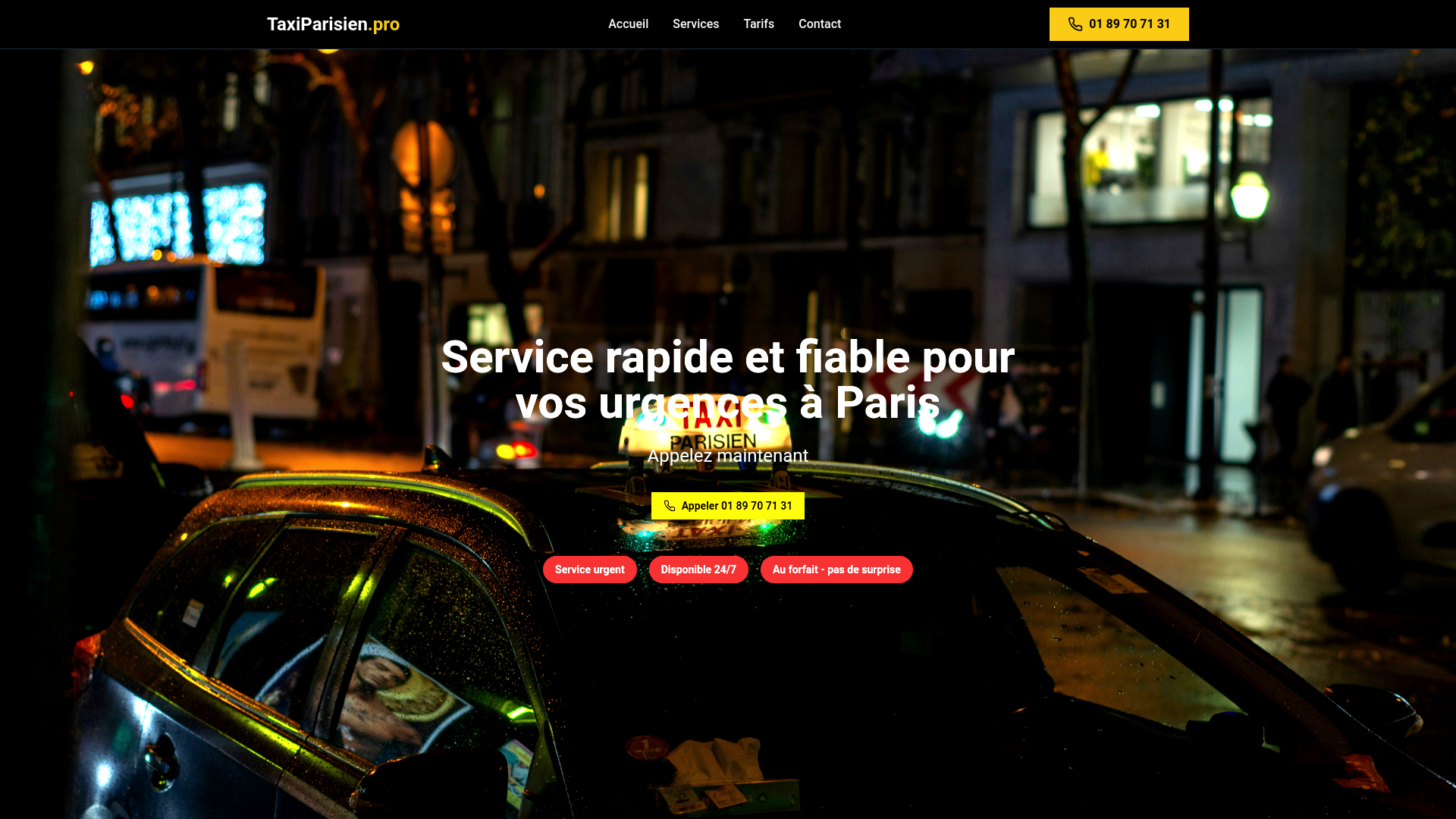 website screenshot of https://taxiparisien.pro/