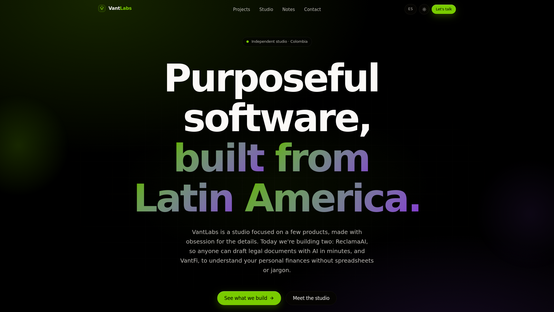 website screenshot of https://vantlabs.io/
