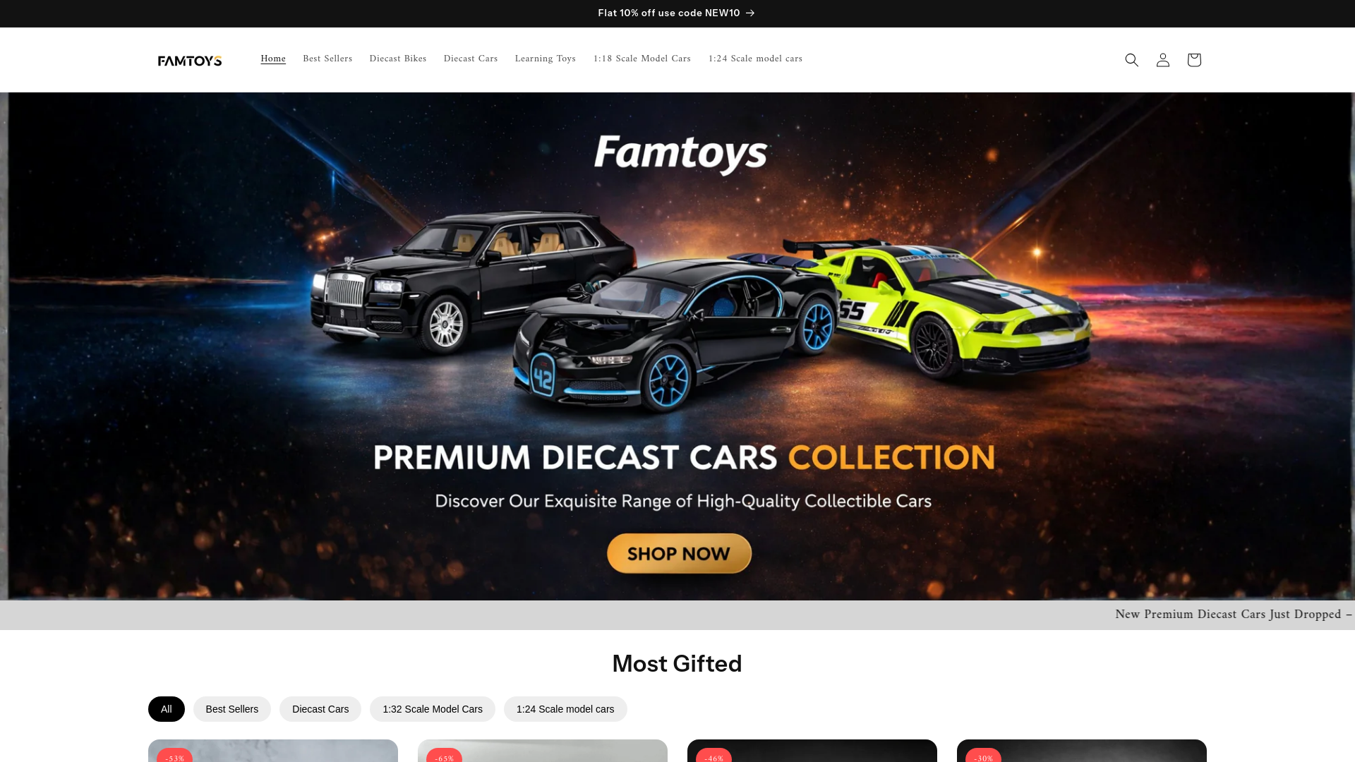 website screenshot of https://famtoys.in/