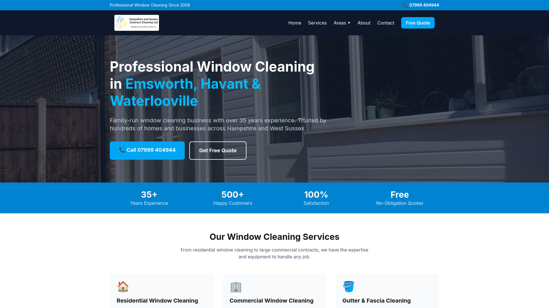 website screenshot of https://hampshireandsussexcontractcleaning.com/