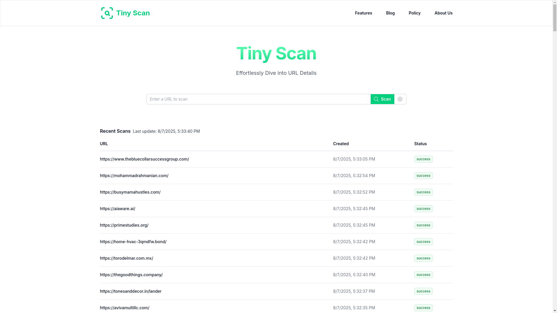 website screenshot of https://tiny-scan.com/