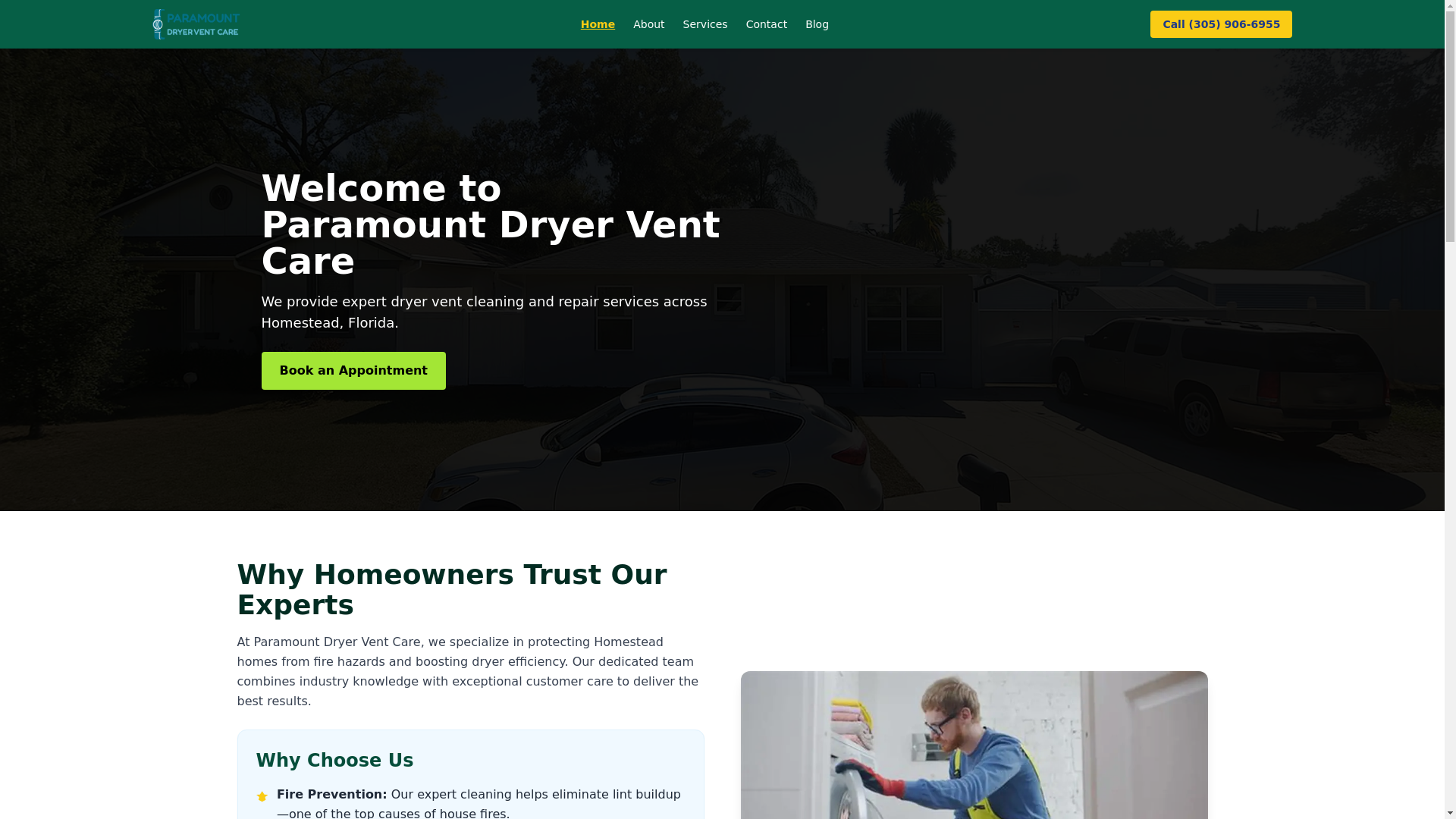 website screenshot of https://paramountdryerventcare.site/