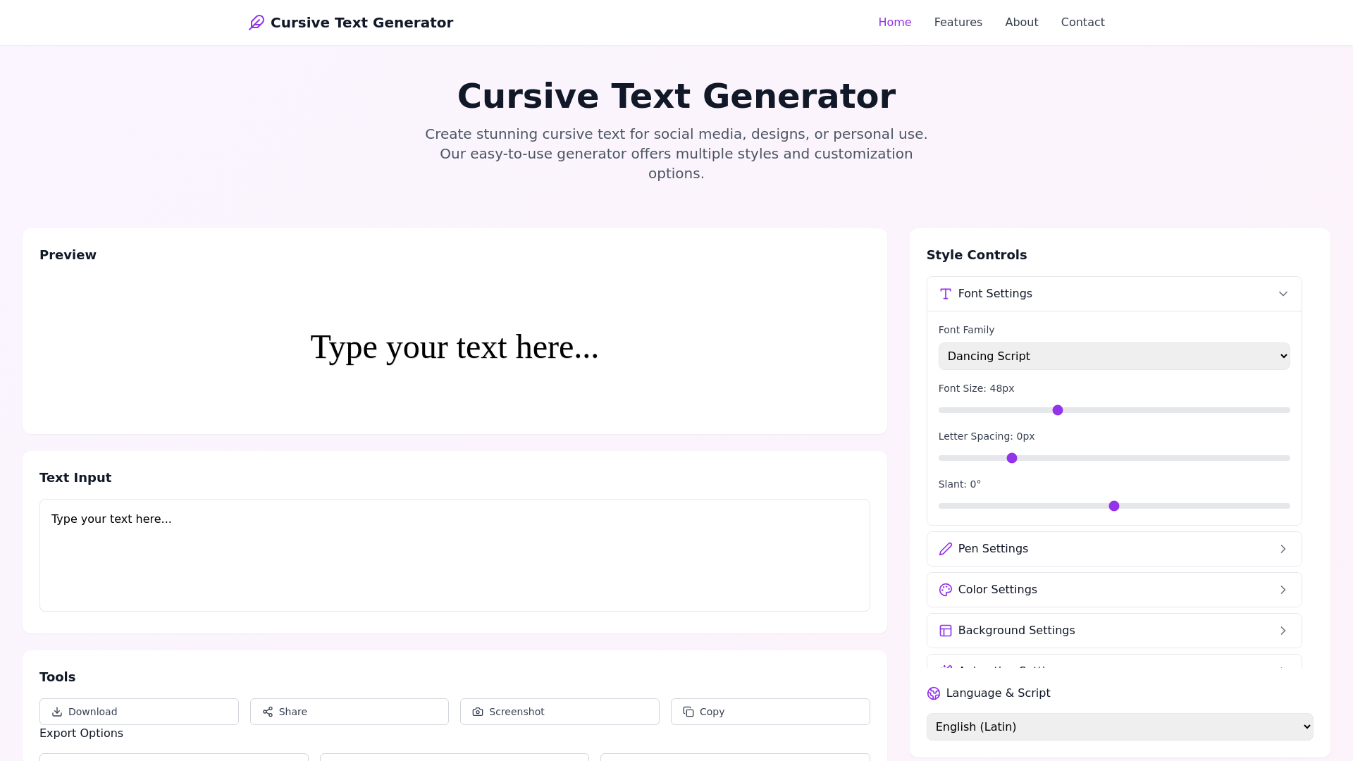 website screenshot of https://cursivetextgen.com/
