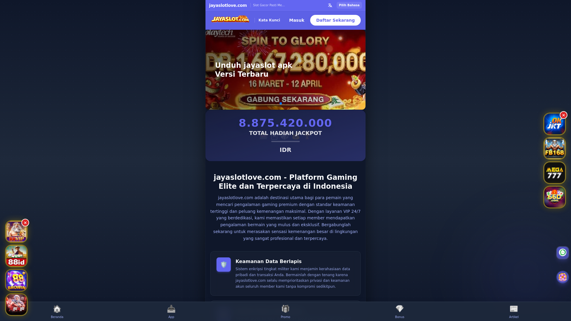 website screenshot of https://jayaslotlove.com/