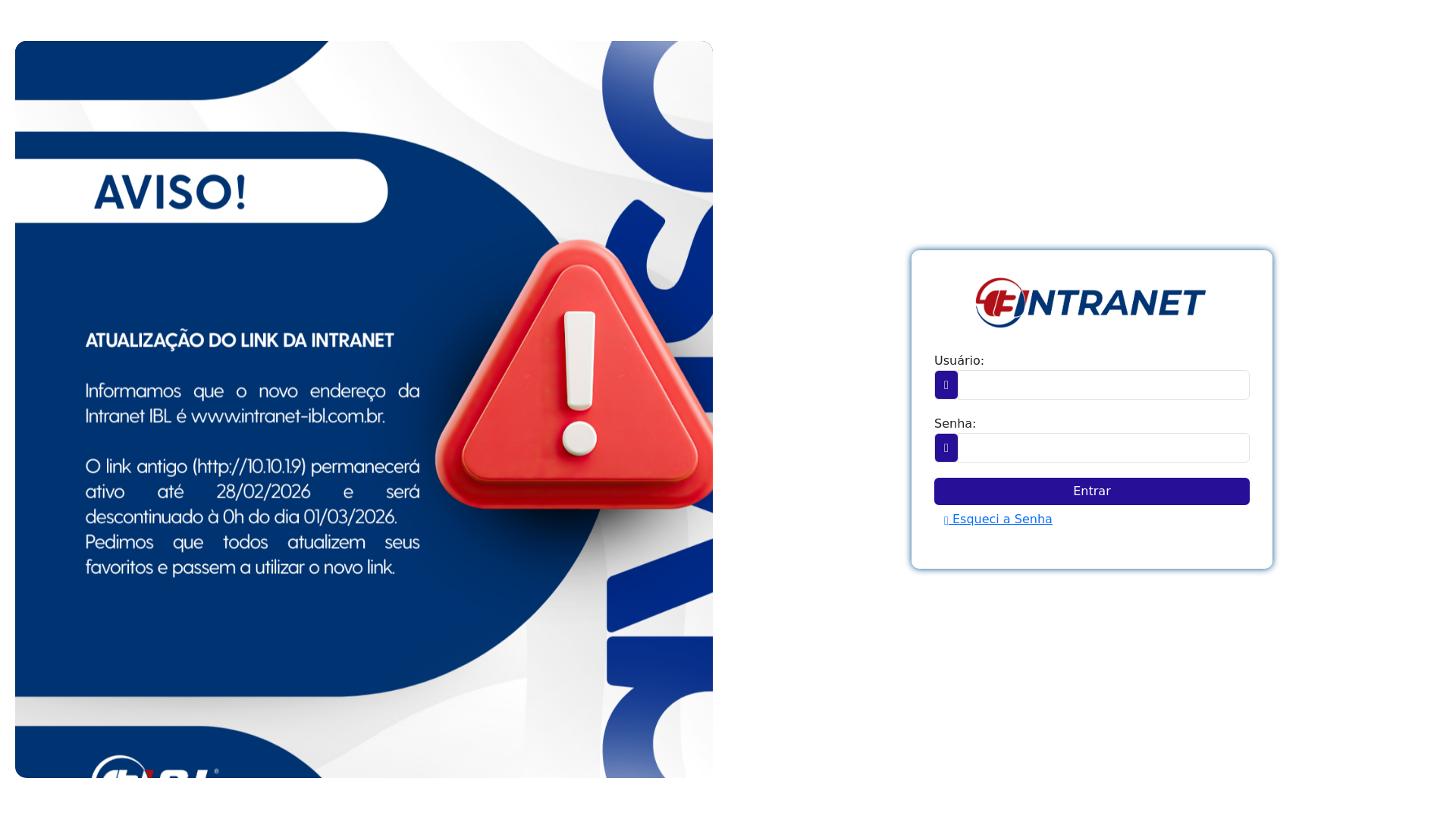website screenshot of https://intranet-ibl.com.br/