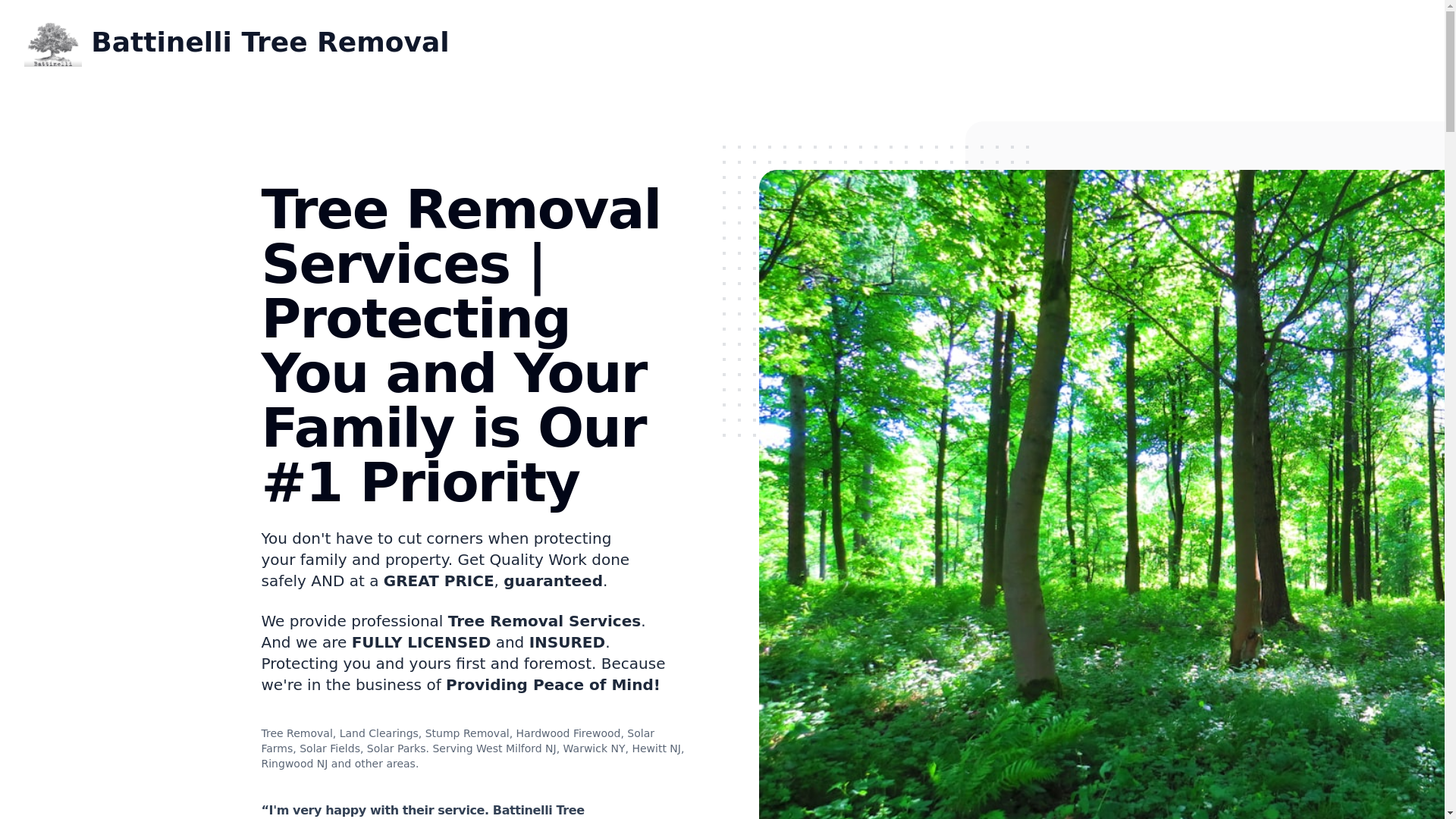 website screenshot of https://battinellitreeremoval.com/