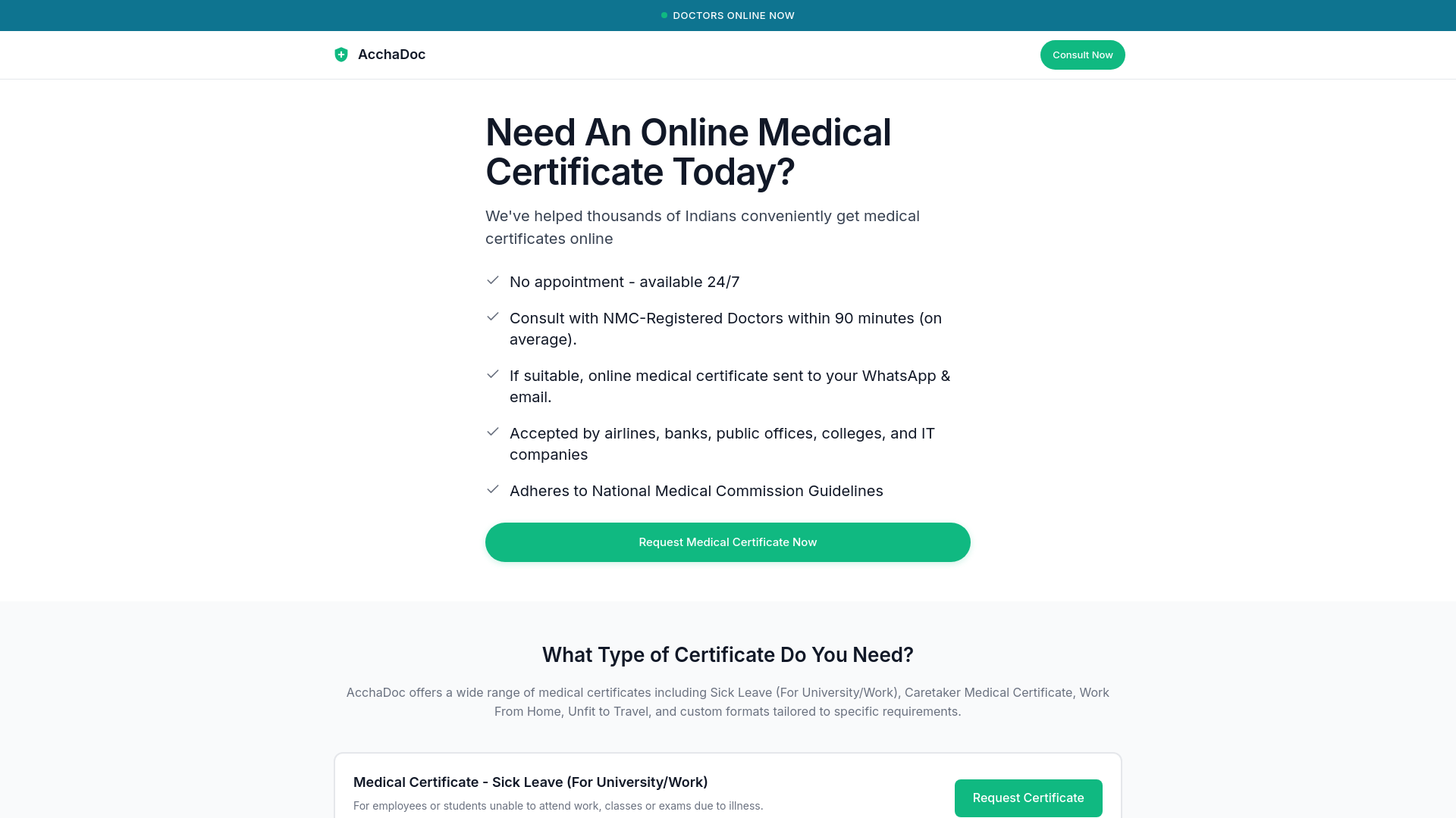 website screenshot of https://acchadoc.com/