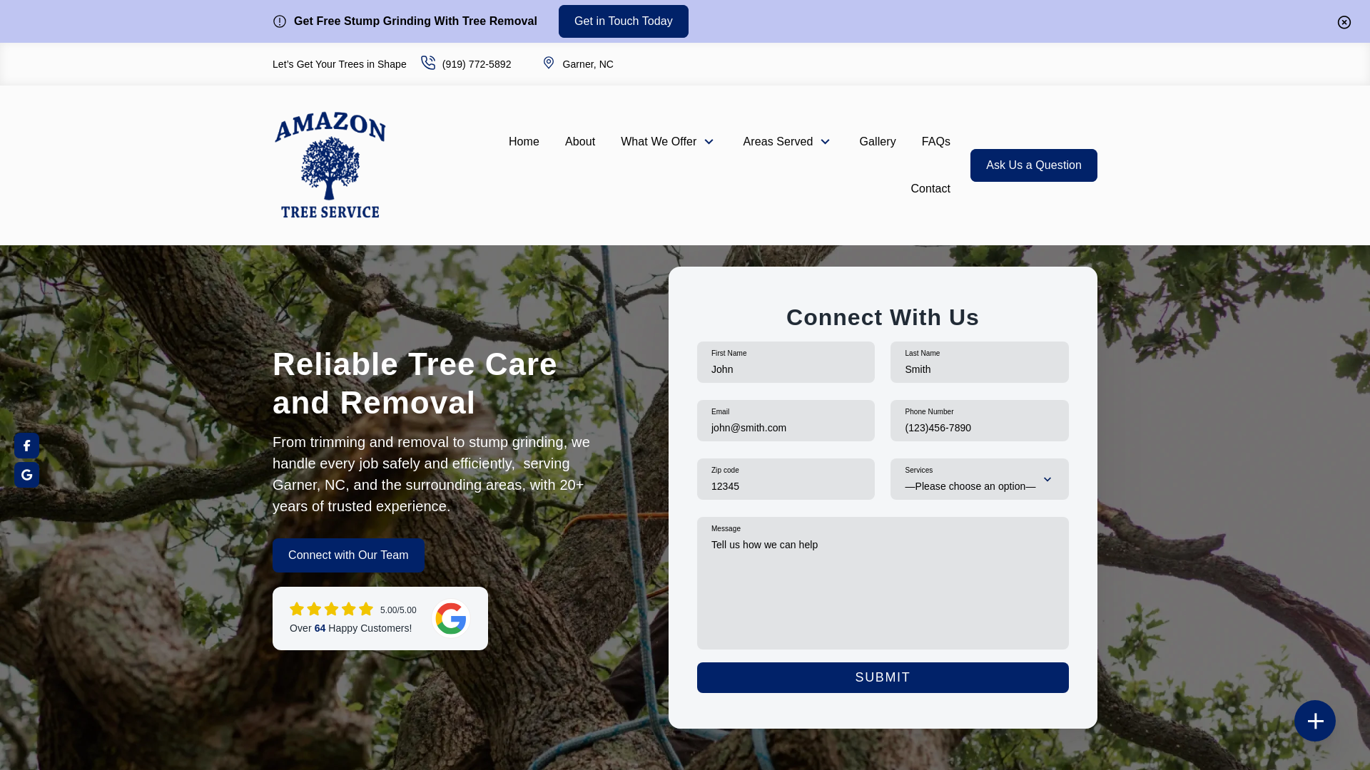 website screenshot of https://amazontreecutting.co