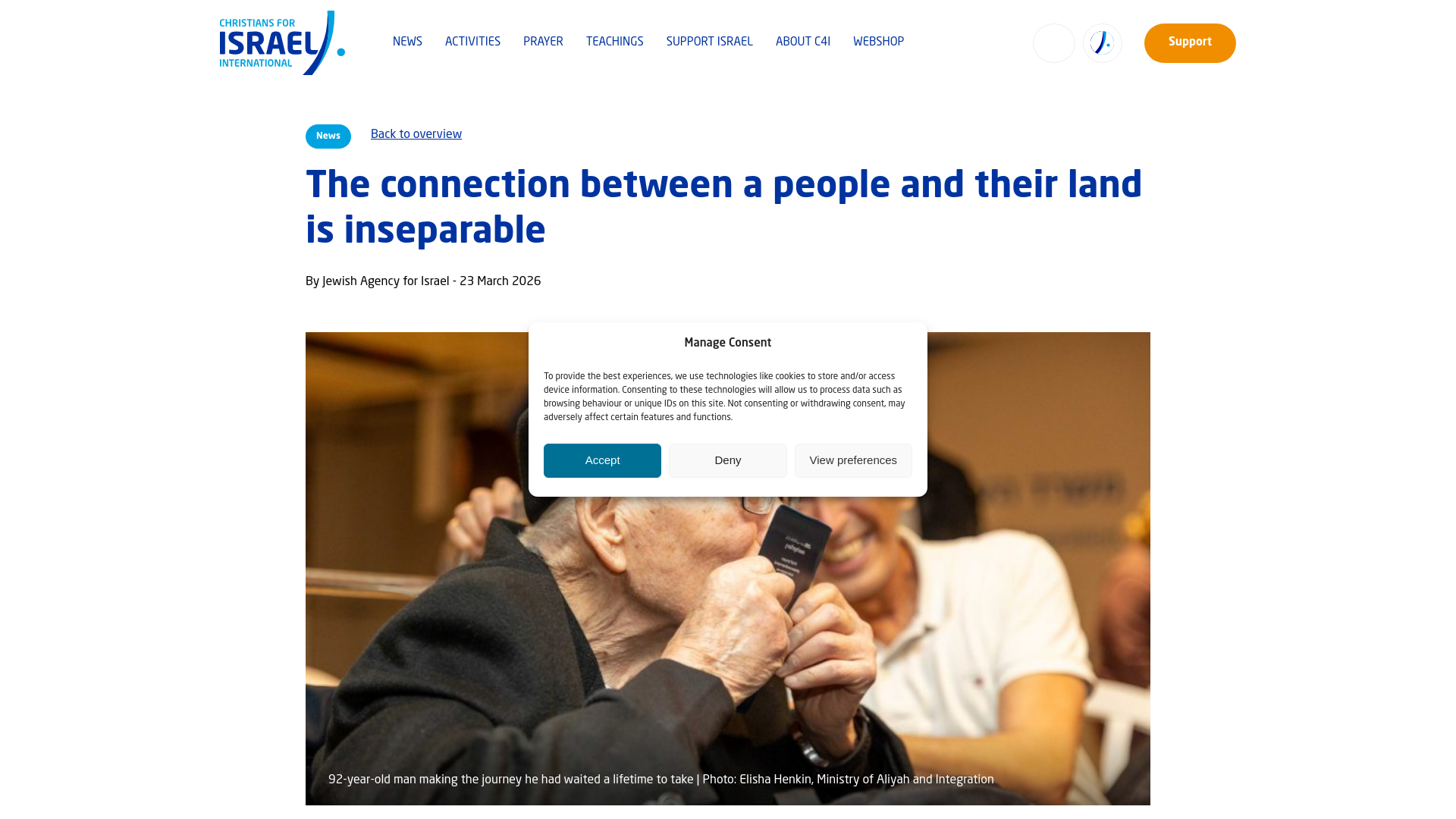 website screenshot of https://www.whyisrael.org/news/the-connection-between-a-people-and-their-land-is-inseparable/