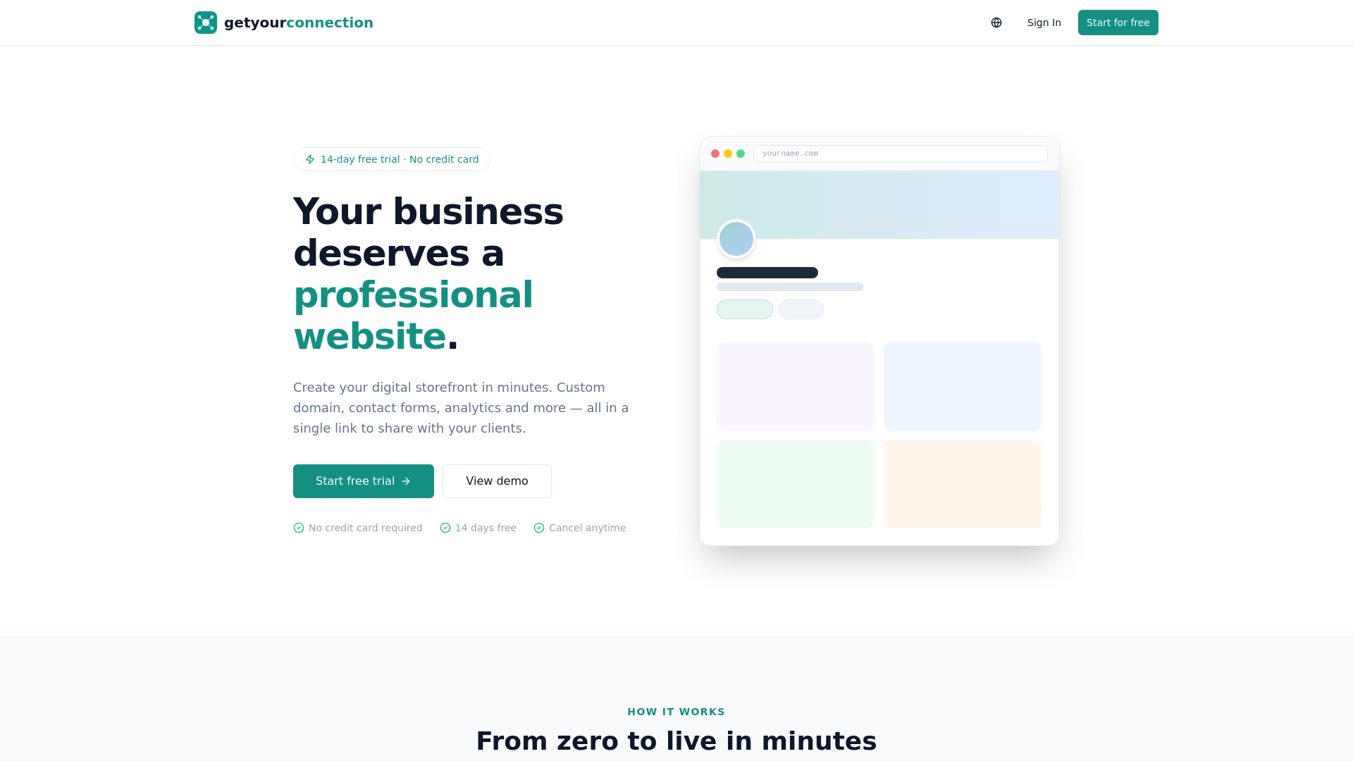 website screenshot of https://getyourconnection.com/
