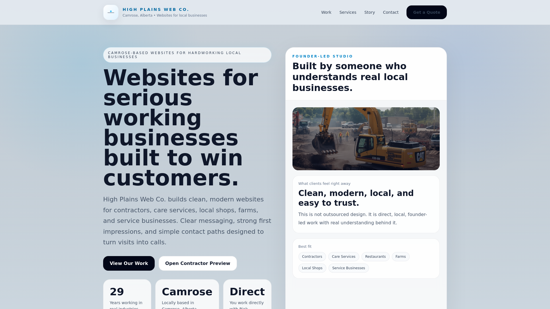 website screenshot of https://highplainswebco.ca/