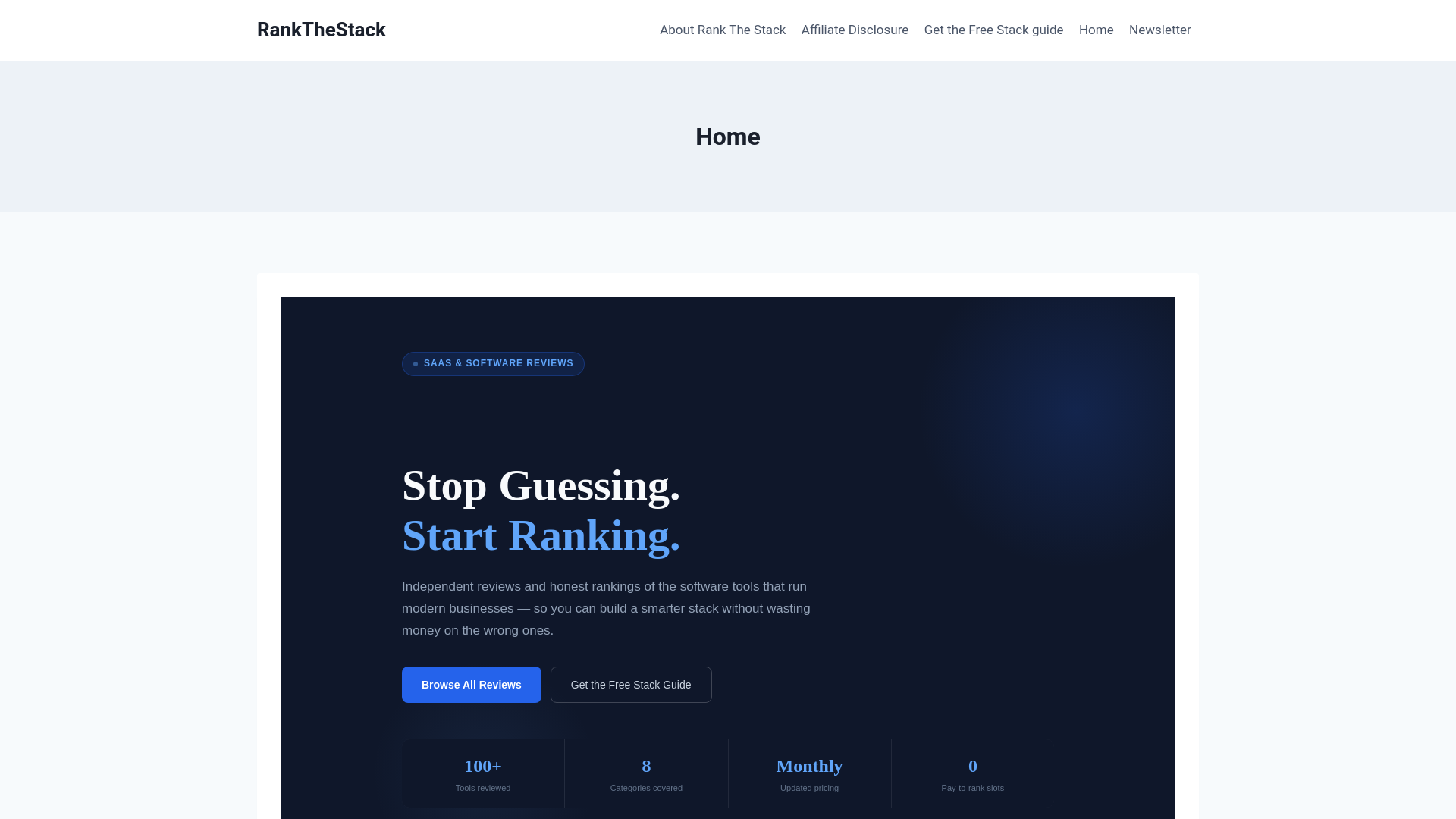 website screenshot of https://rankthestack.com/