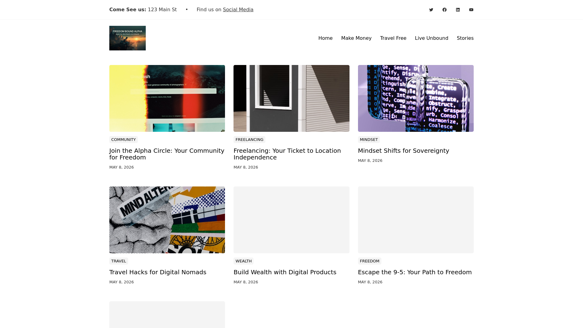 website screenshot of https://freedomboundalpha.com/