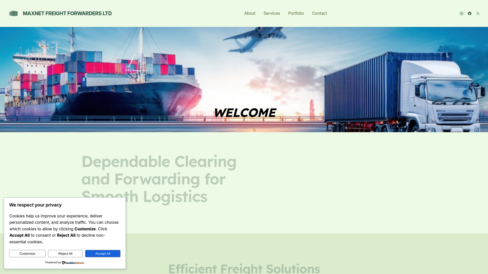 website screenshot of https://maxnetfreight.com/