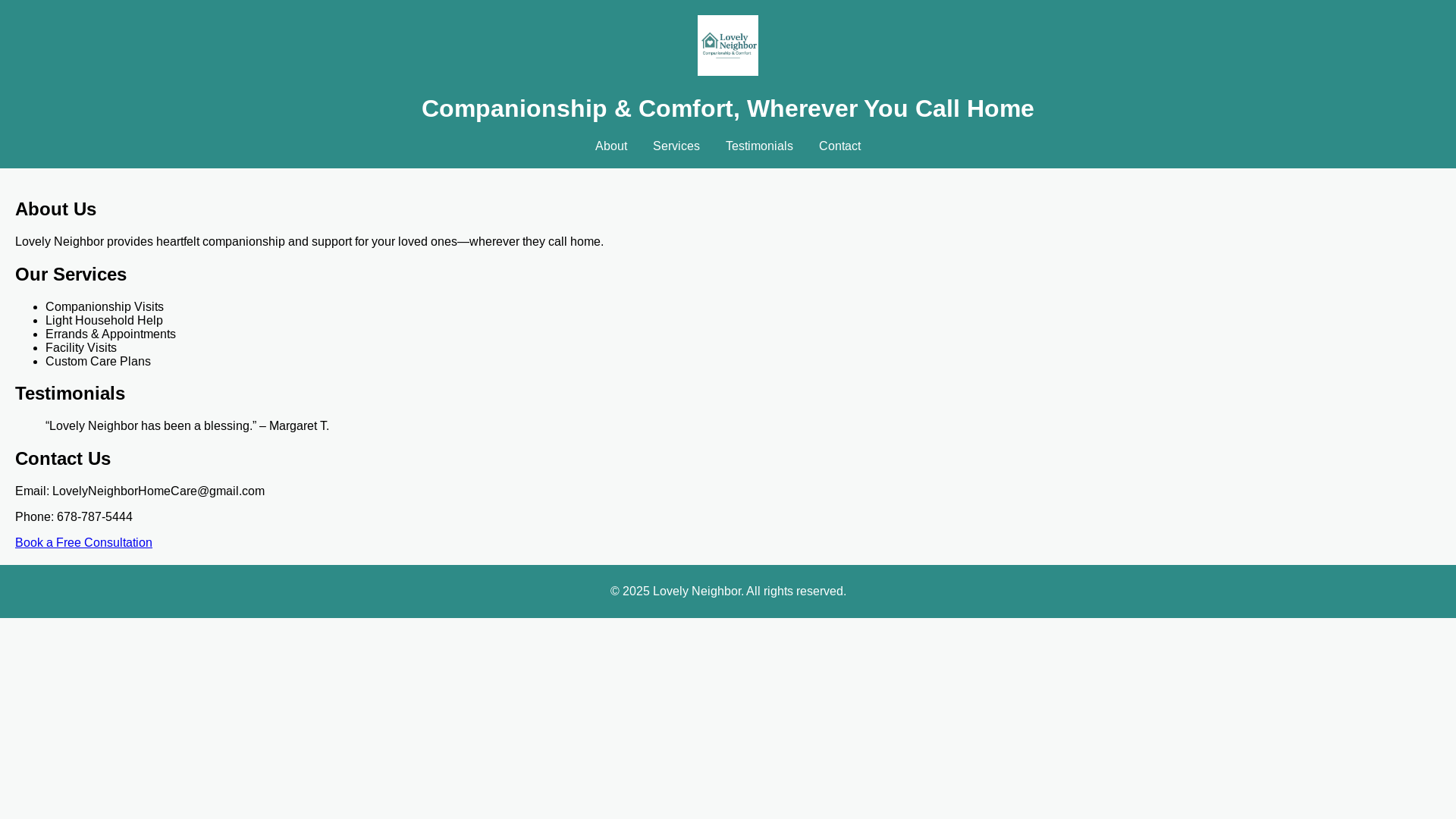 website screenshot of https://lovelyneighborshomecare.com/