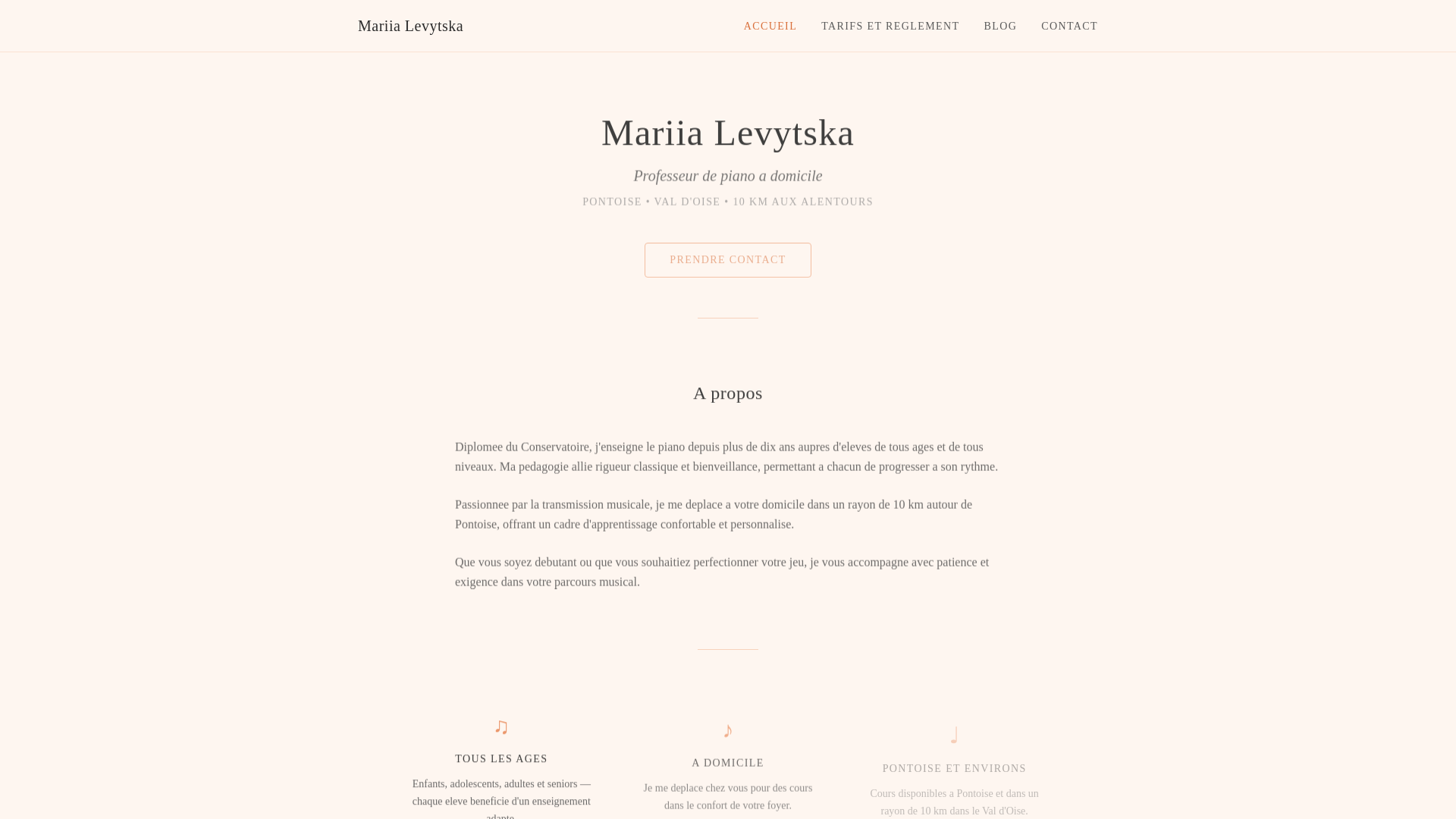 website screenshot of https://mariialevytska.fr