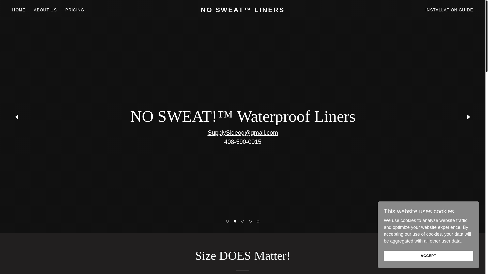 website screenshot of https://nosweatwaterproofliners.com/