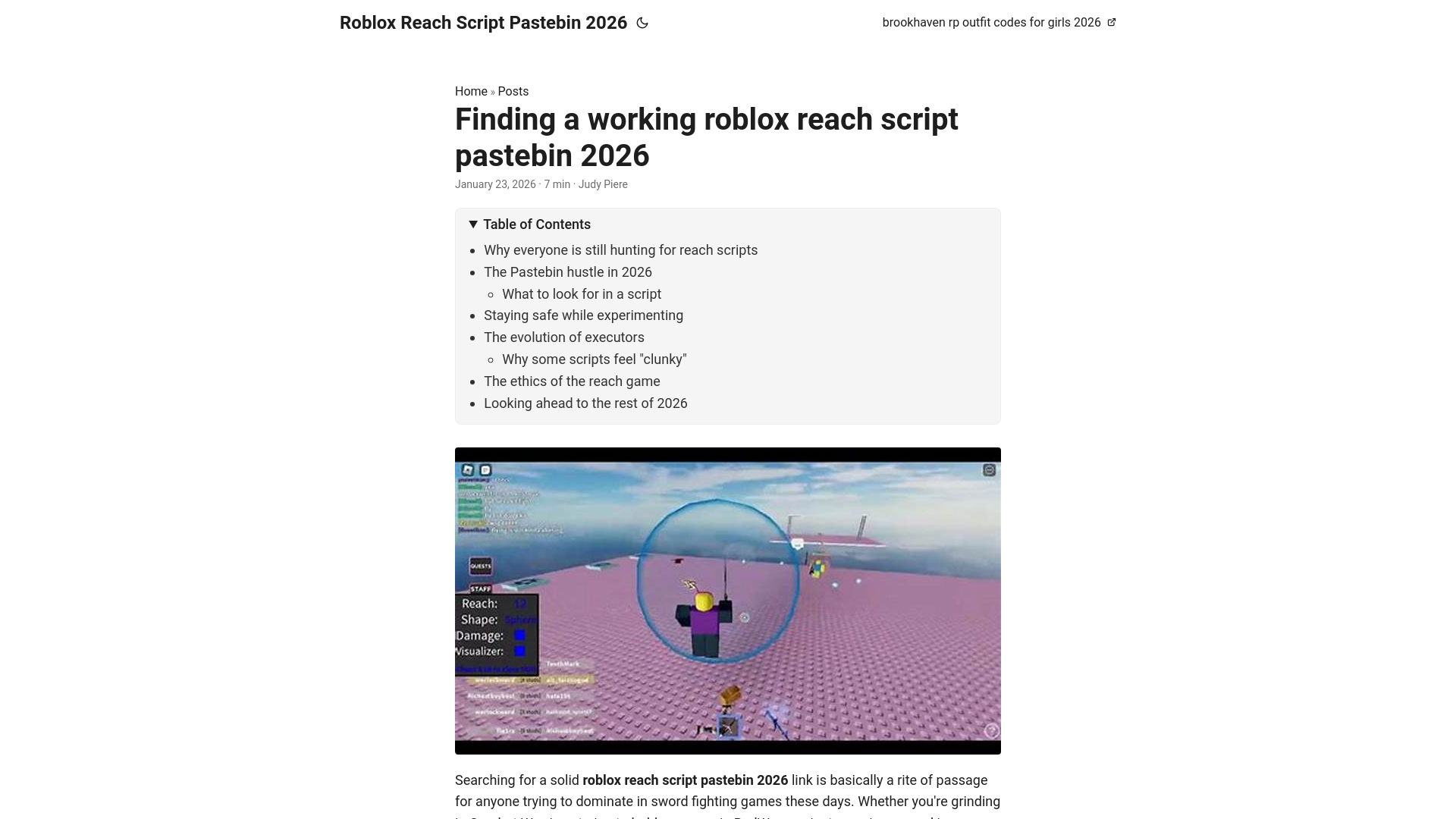 website screenshot of https://roblox-reach-script-pastebin-2026.pages.dev/
