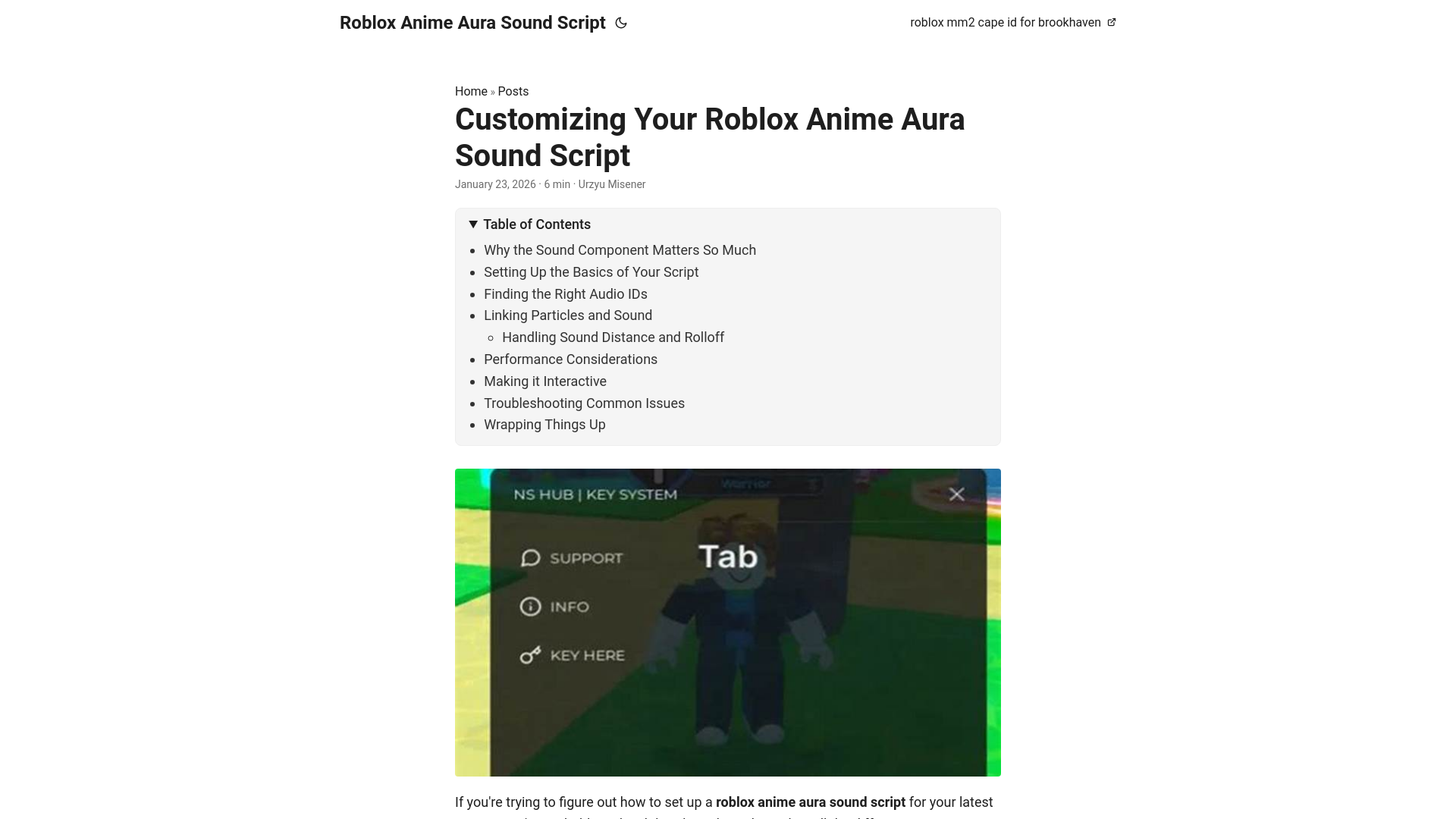 website screenshot of https://roblox-anime-aura-sound-script.pages.dev/