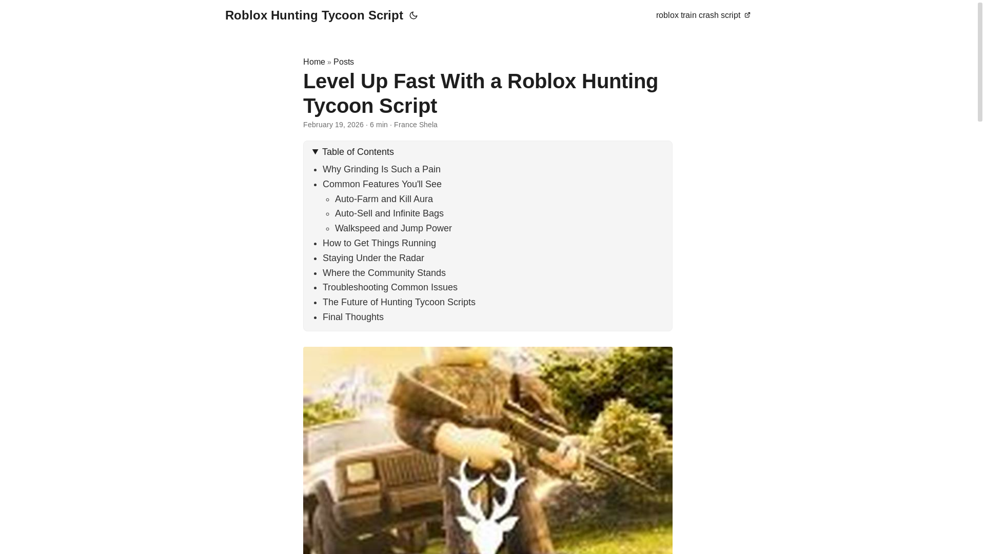 website screenshot of https://roblox-hunting-tycoon-script.pages.dev/