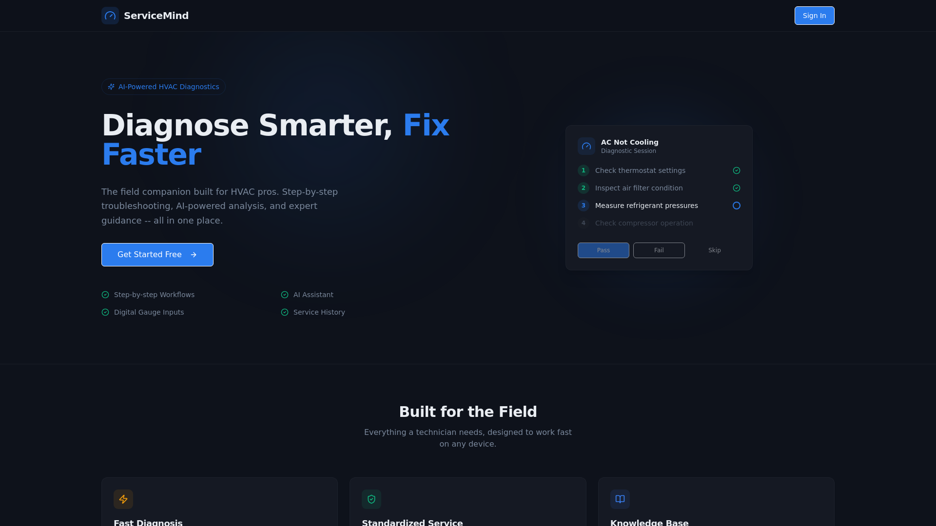 website screenshot of https://servicemind.live/
