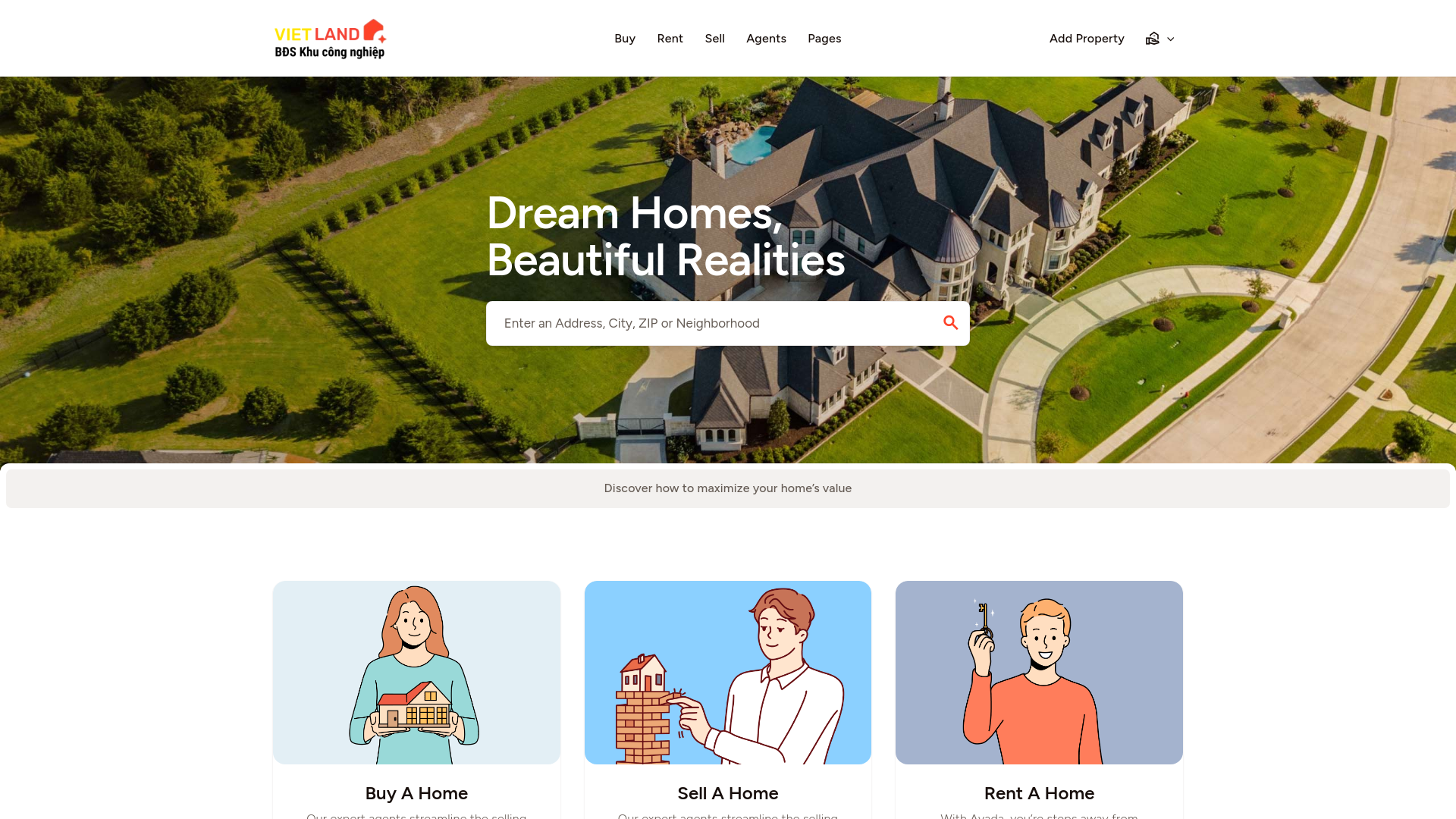 website screenshot of https://vietindustrialland.com/