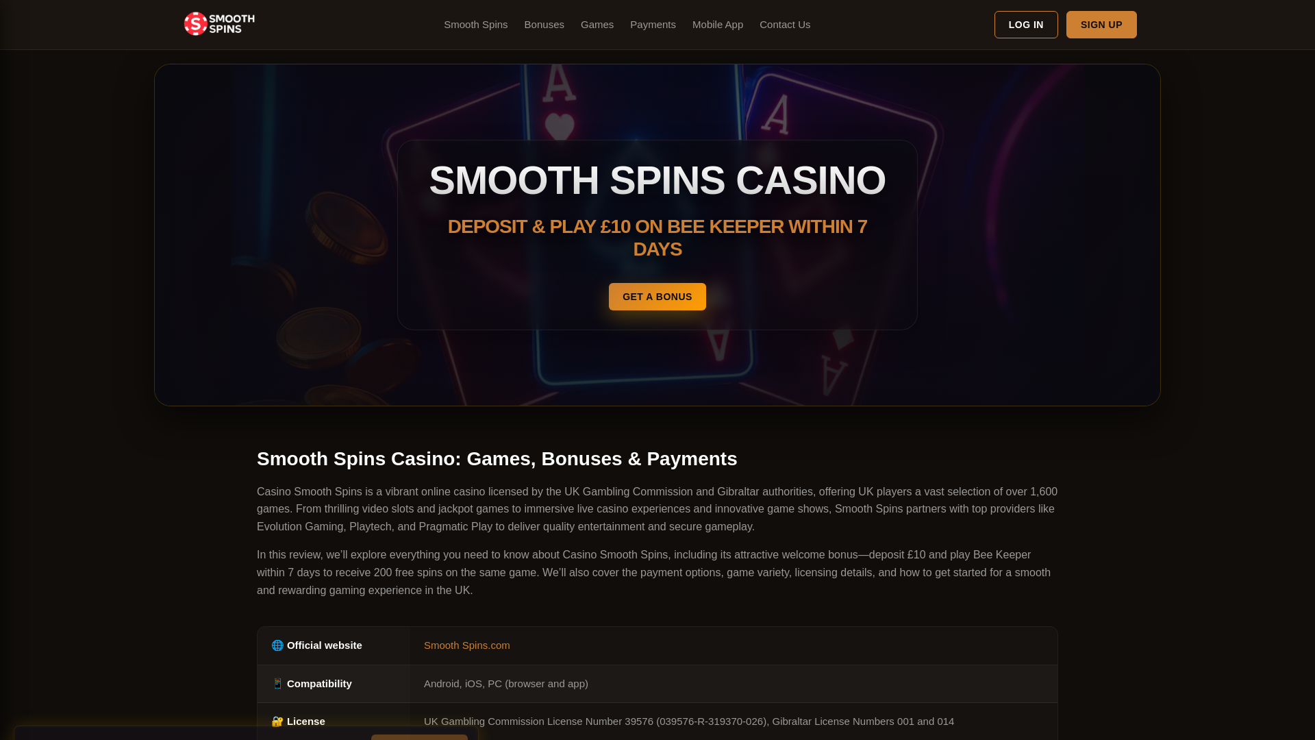 website screenshot of https://smoothspin.net/