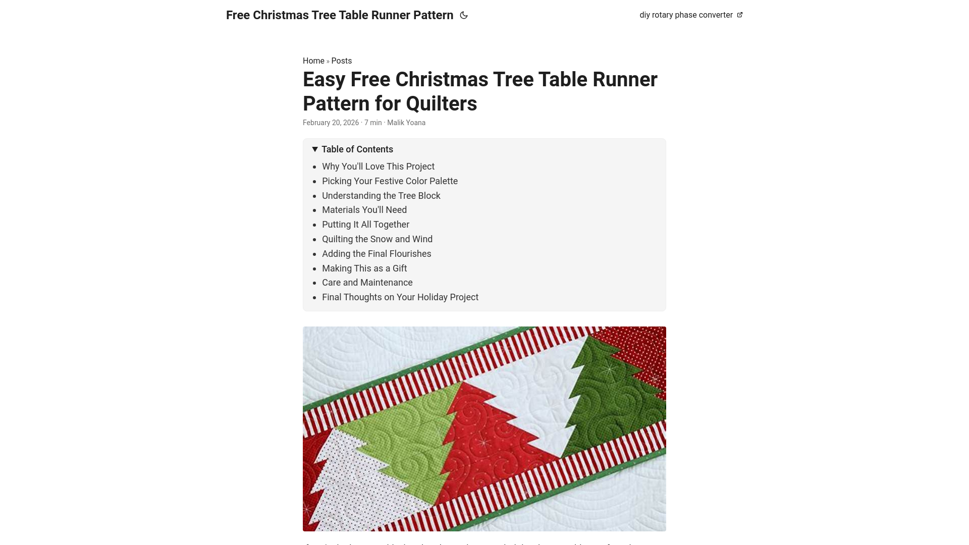 website screenshot of https://free-christmas-tree-table-runner-pattern.pages.dev/