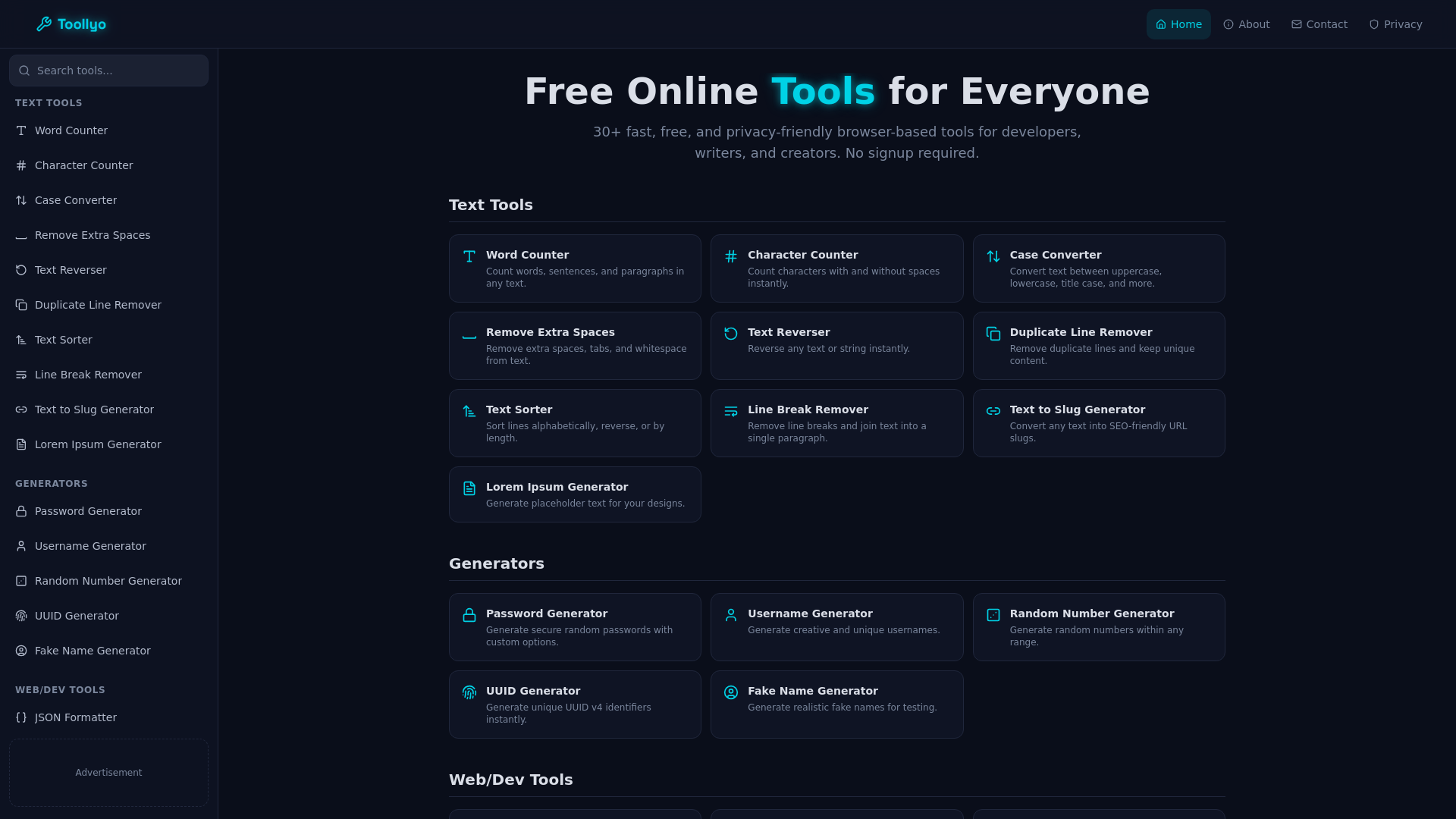 website screenshot of https://neon-tools-hub.pages.dev/