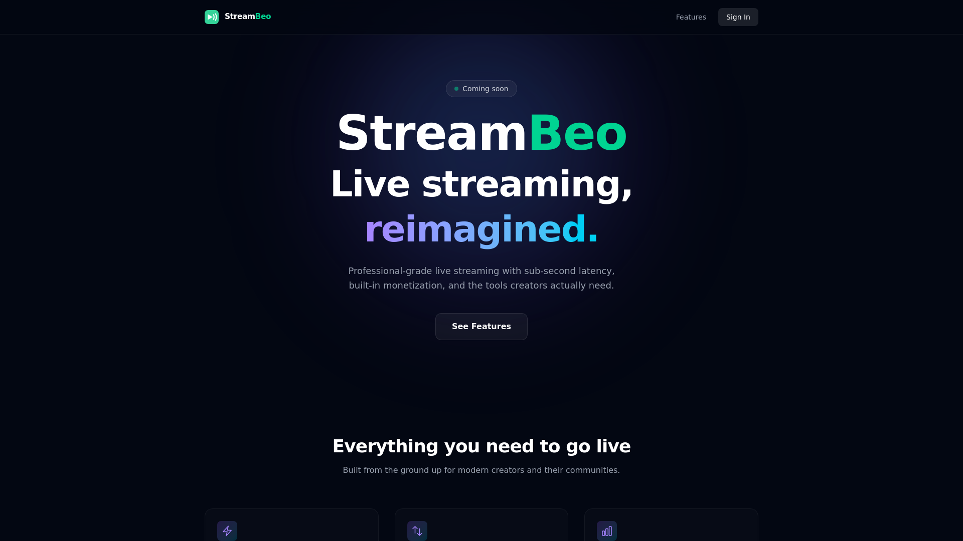 website screenshot of https://streambeo.com/