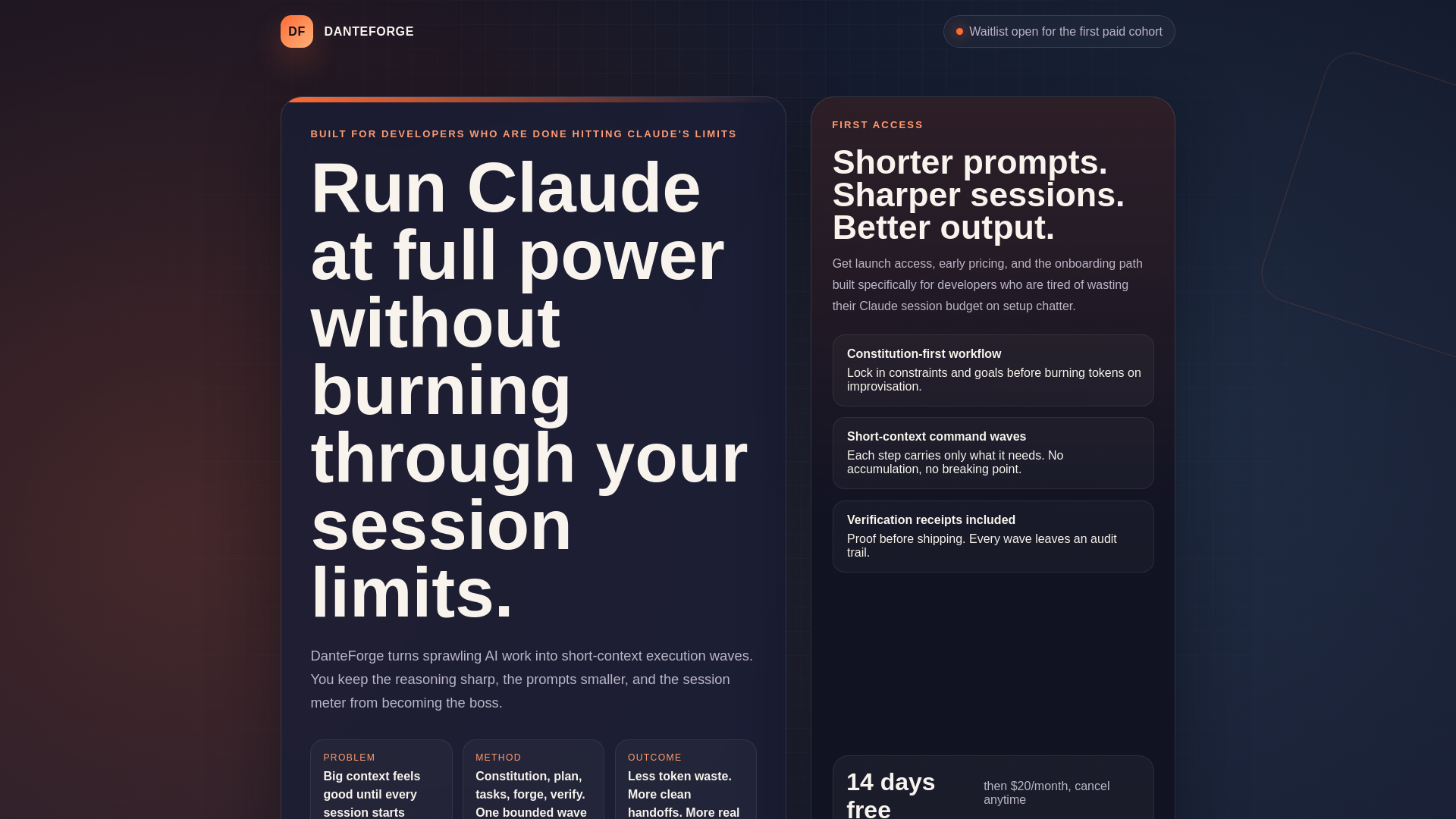 website screenshot of https://danteforge.ai
