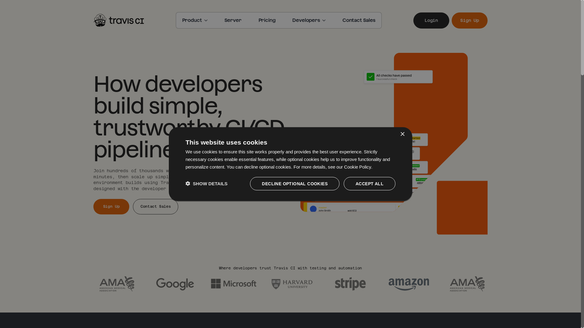 website screenshot of https://travis-ci.org