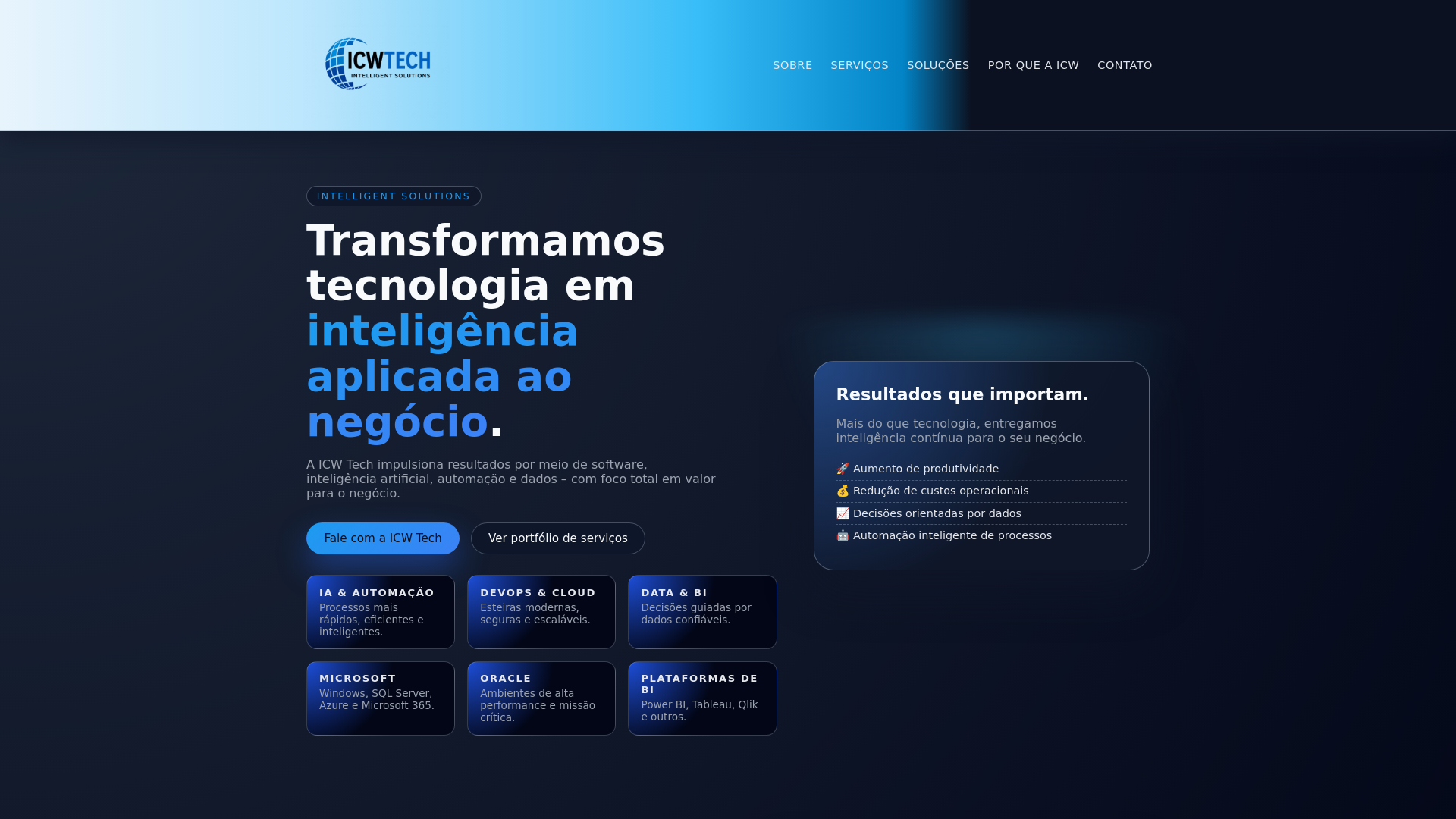 website screenshot of https://icwtech.com.br/