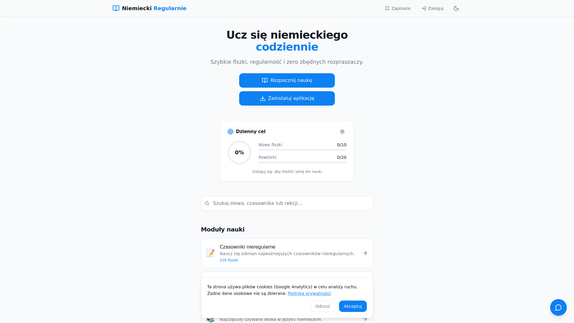 website screenshot of https://niemieckiregularnie.pl/