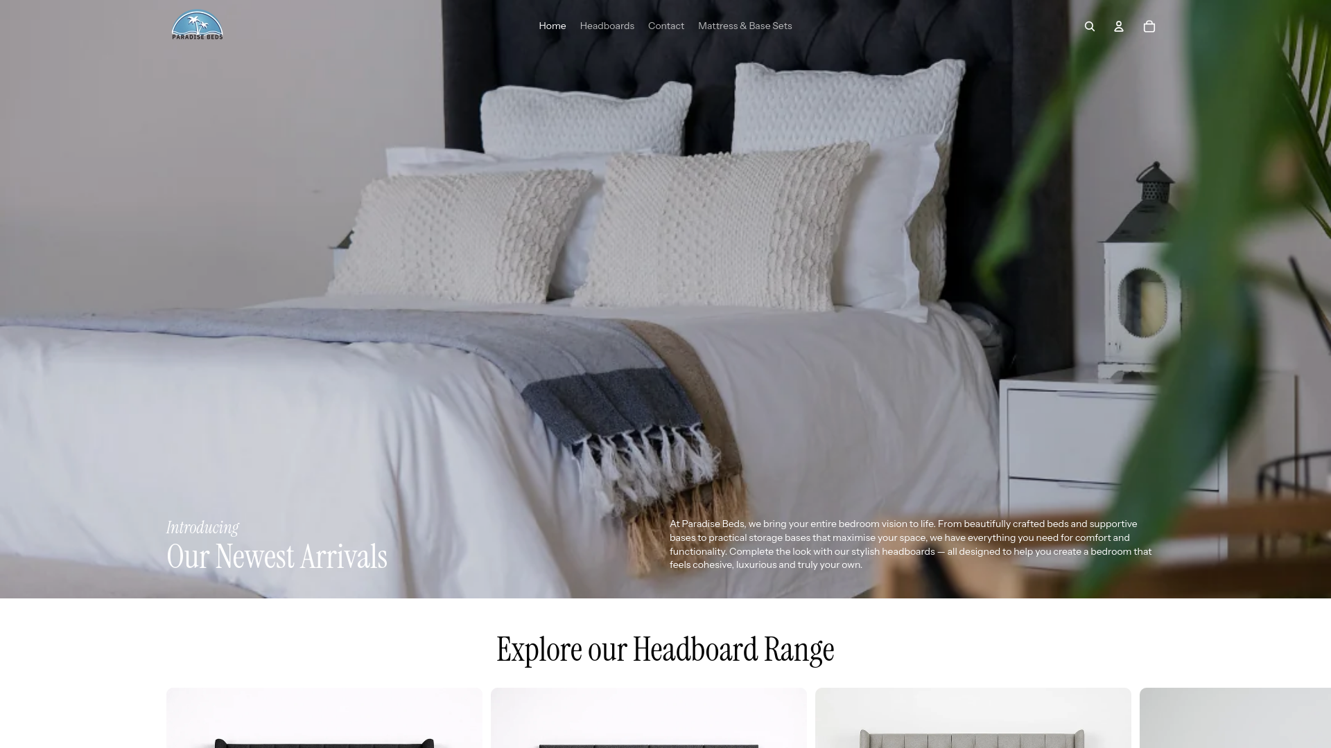 website screenshot of https://paradisebeds.co.za/