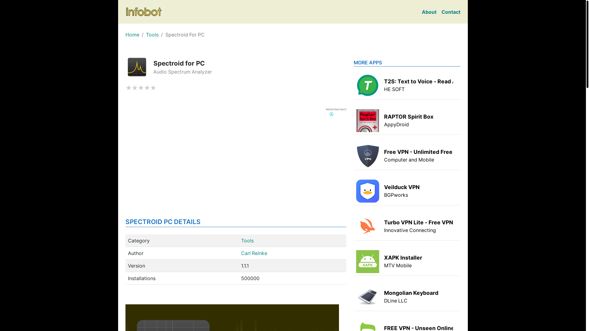 website screenshot of https://spectroid.infobot.org/#google_vignette