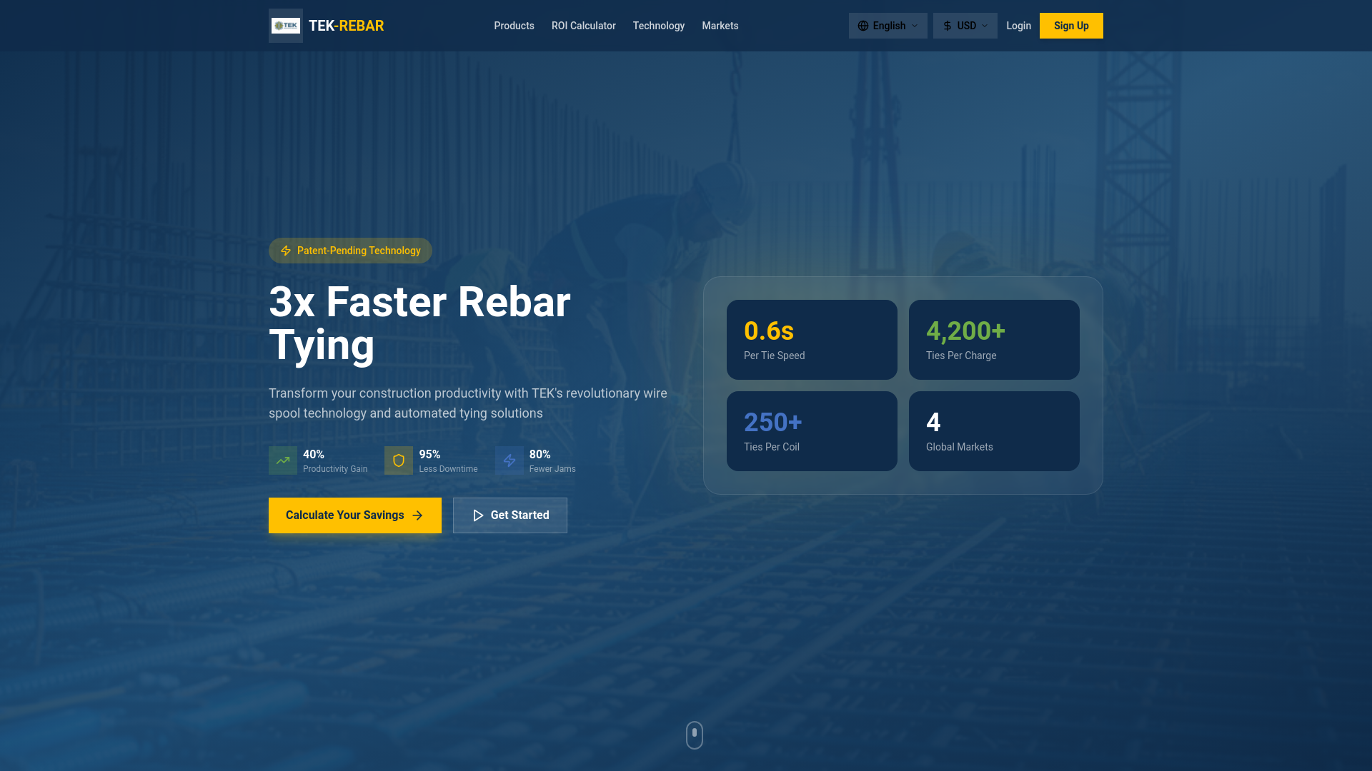 website screenshot of https://tek-rebar.com/