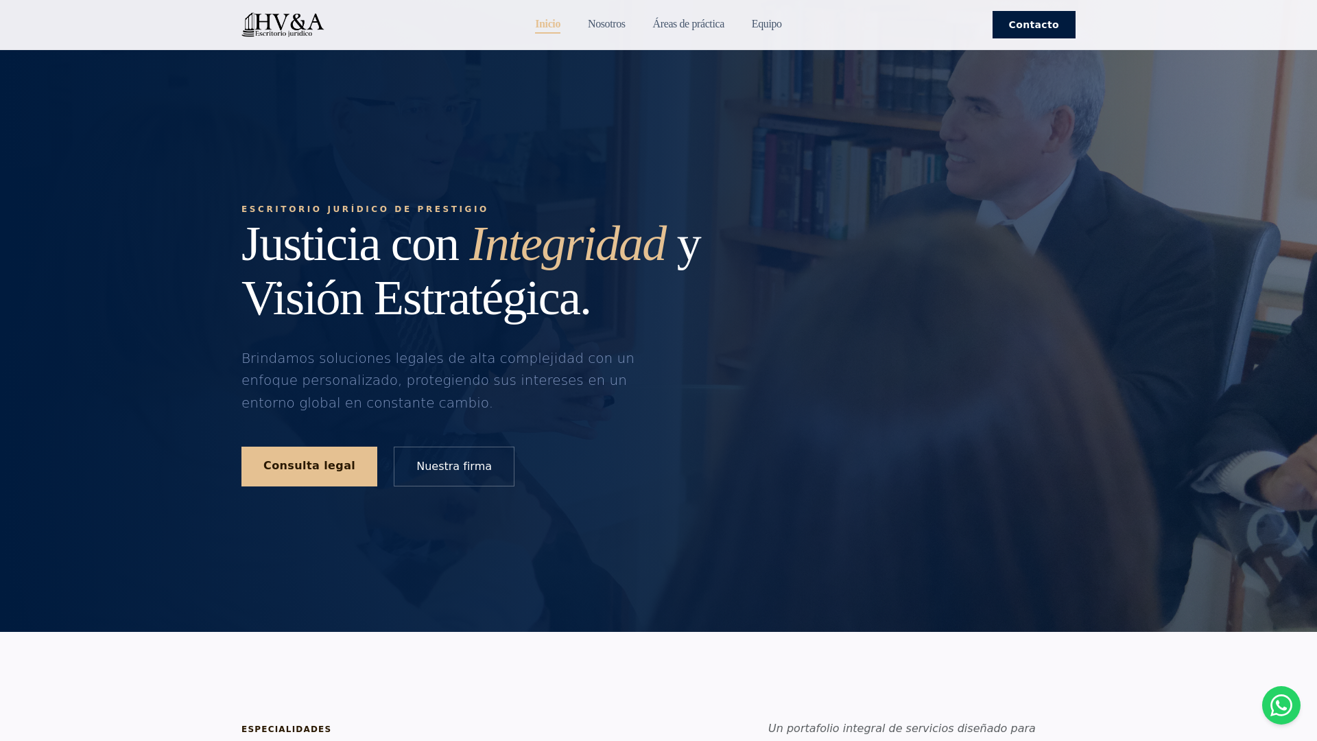 website screenshot of https://hvaescritoriojuridico.com