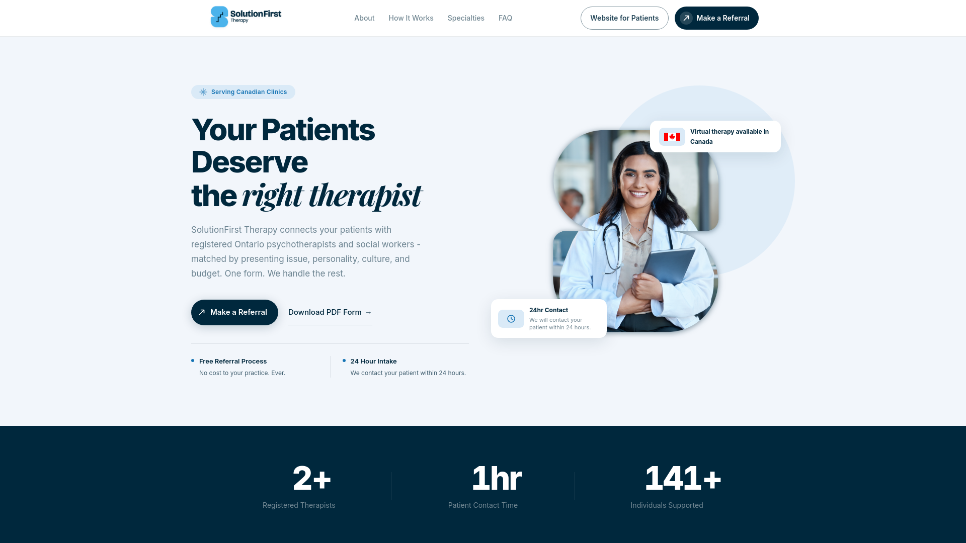 website screenshot of https://clinics-solutionfirst.ca/