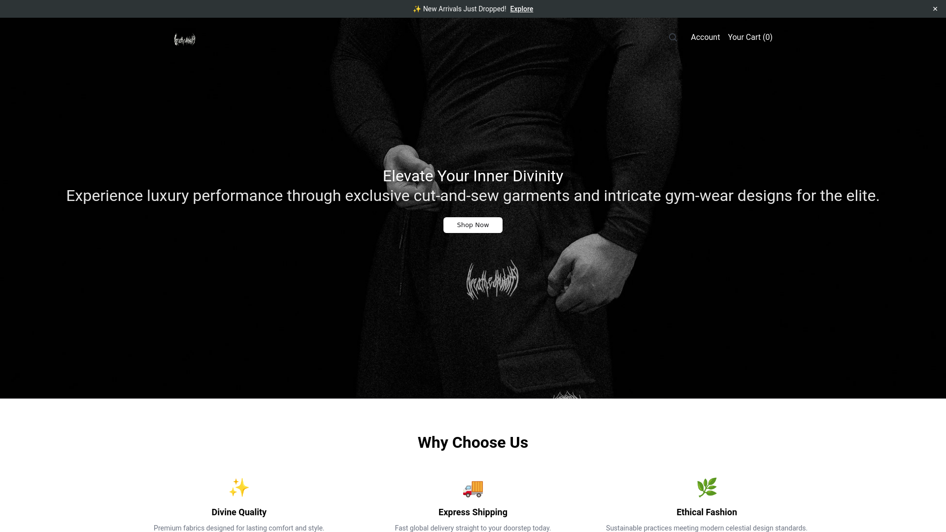 website screenshot of https://breathedivinitystore.shop