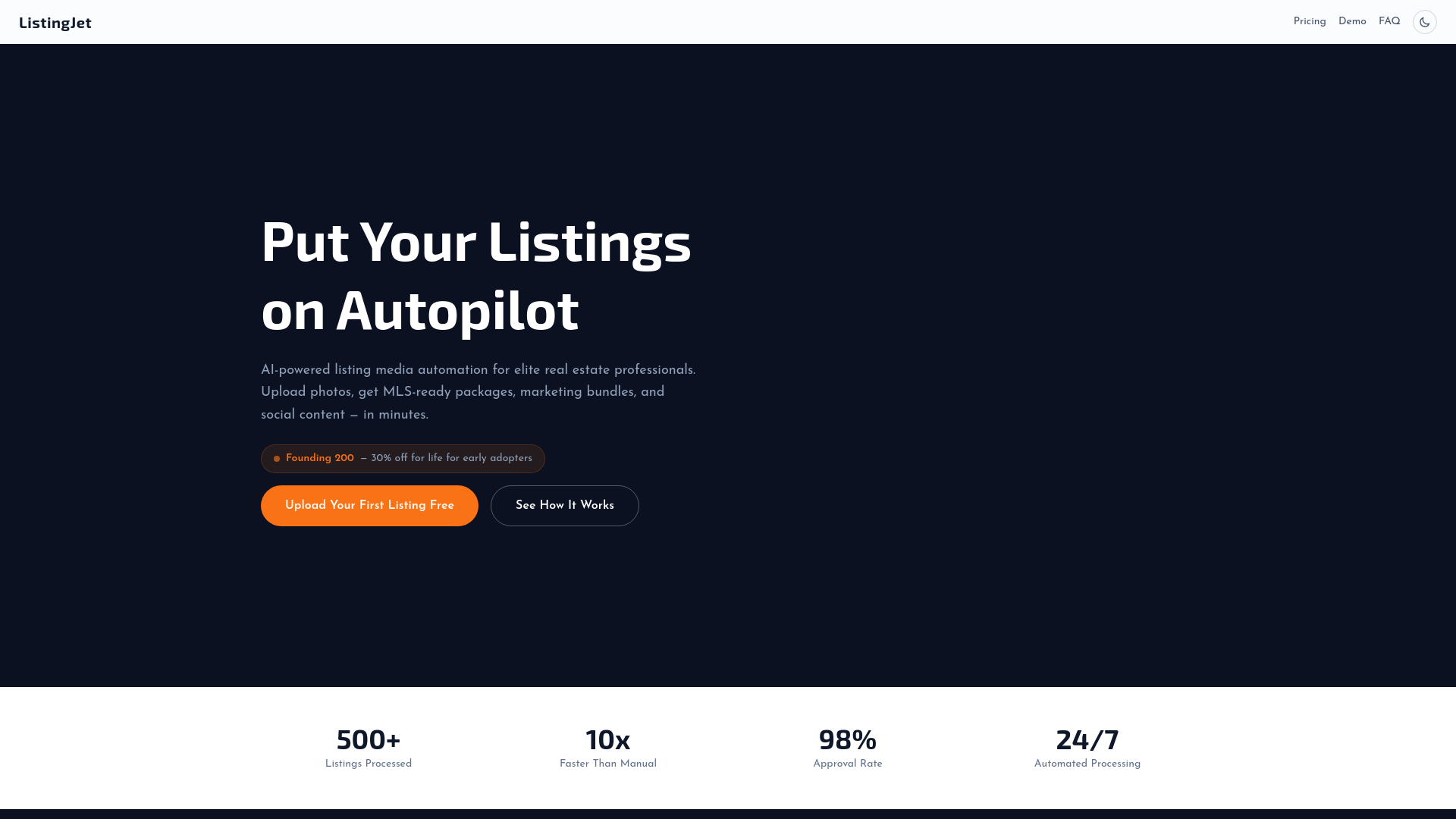 website screenshot of https://listingjet.ai